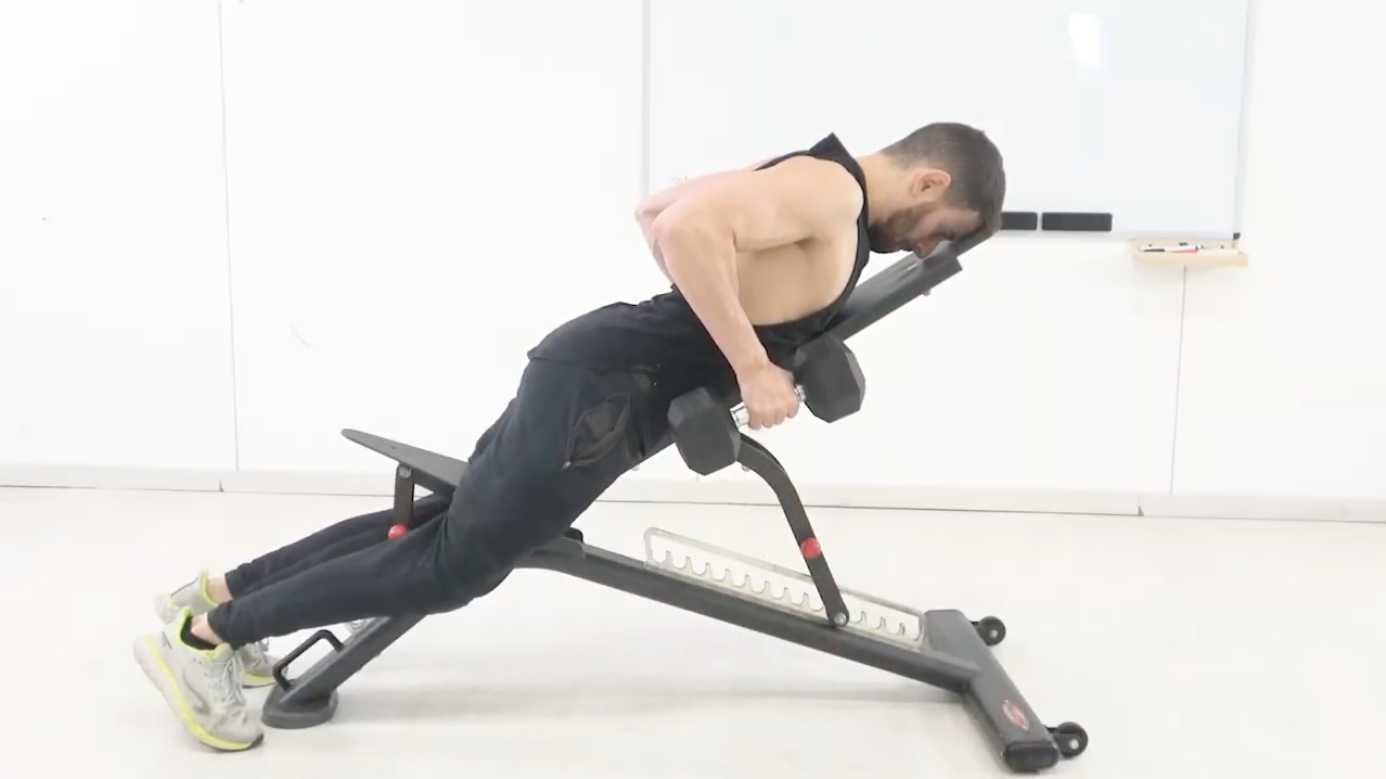 Incline Dumbbell Row With Tucked Chin