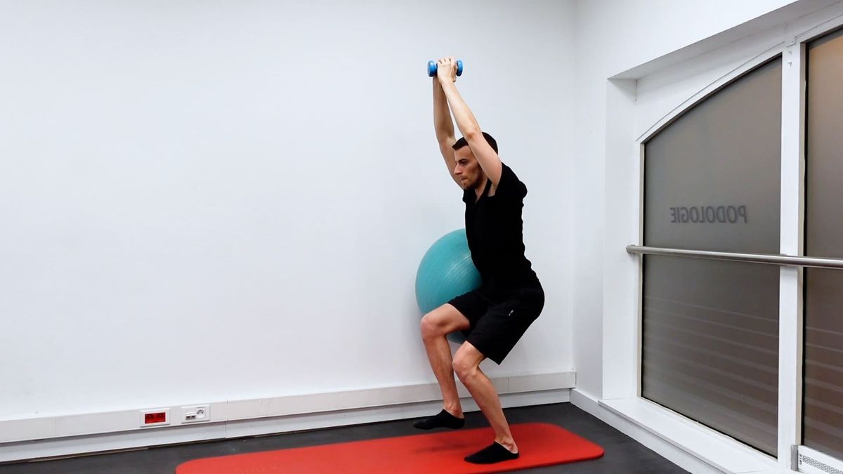 Squat unipodal aidé avec poids