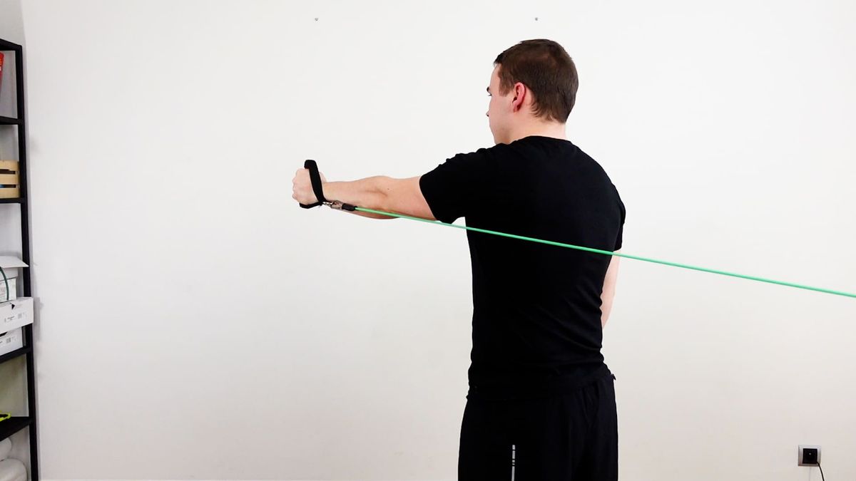 Shoulder Flexor Strengthening Standing With an Elastic Band