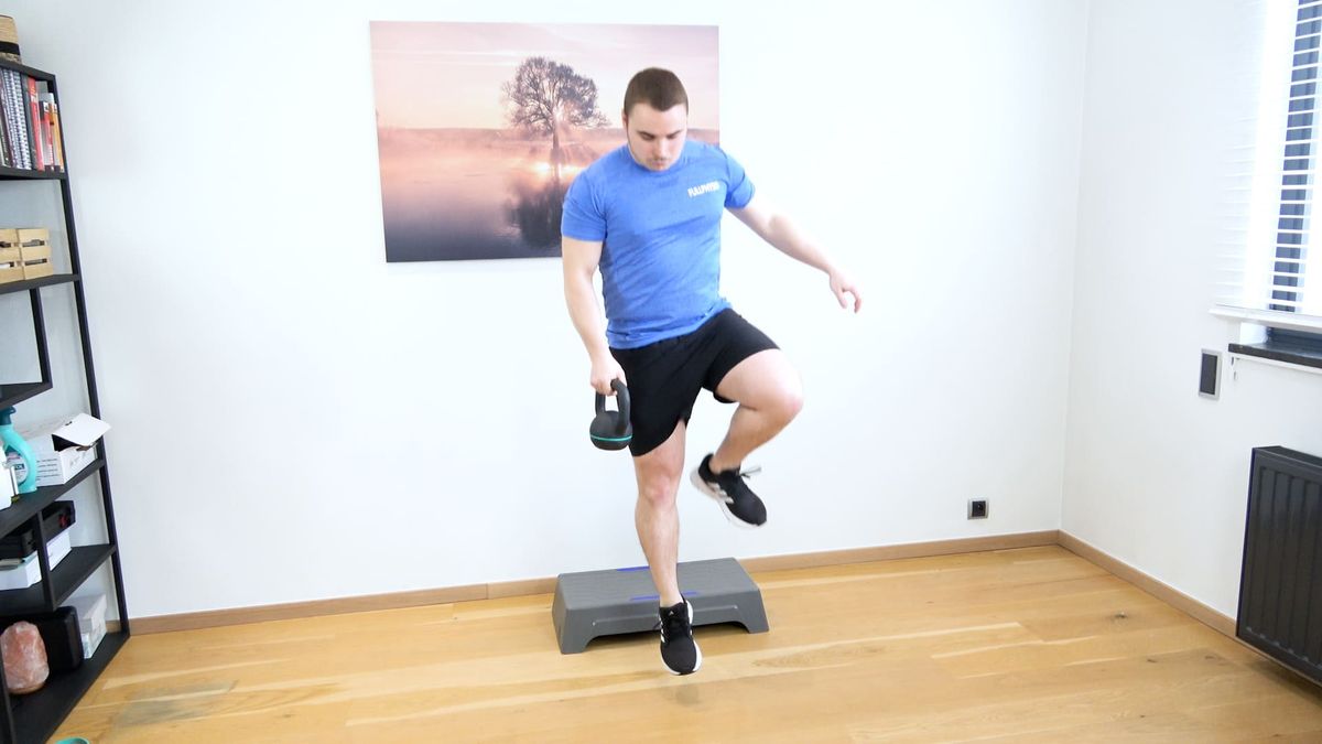 Jump Reception With Rebound & Kettlebell Destabilization