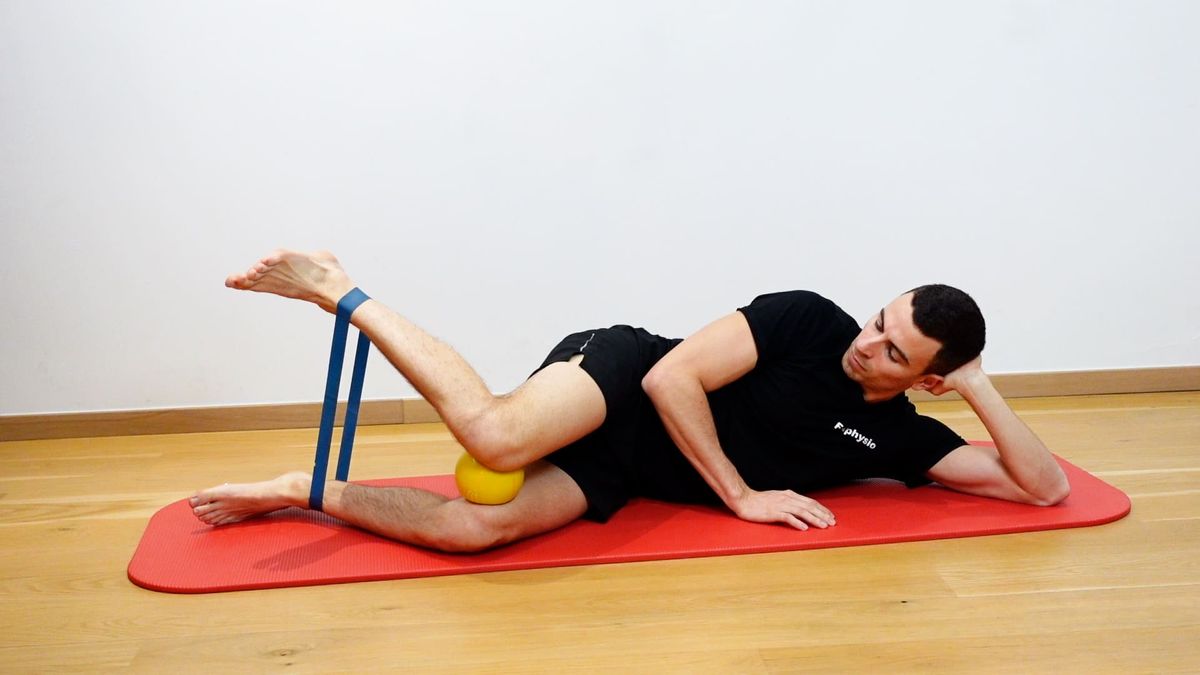 Internal Hip Rotation Strengthening With Elastic Band & Ball