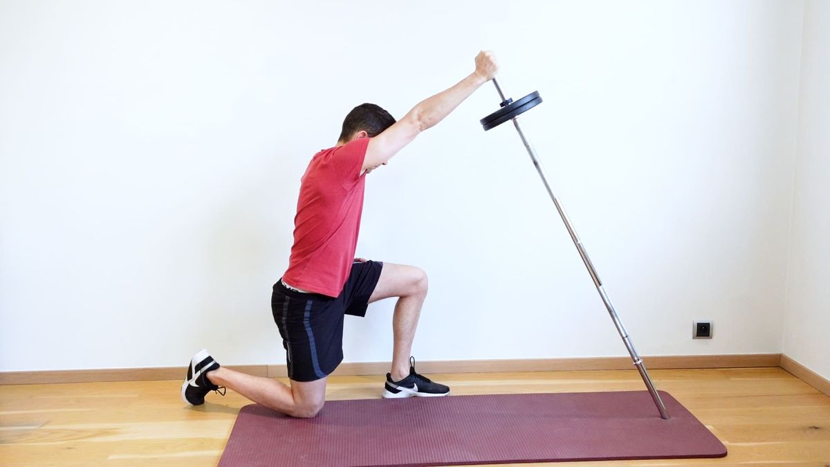 Unilateral Shoulder Press With Barbell