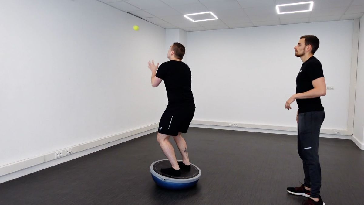 Stabilization on Bosu With Reflex Ball Catch