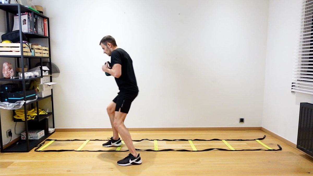 Lateral Support Exercise With Kettlebell on Ladder