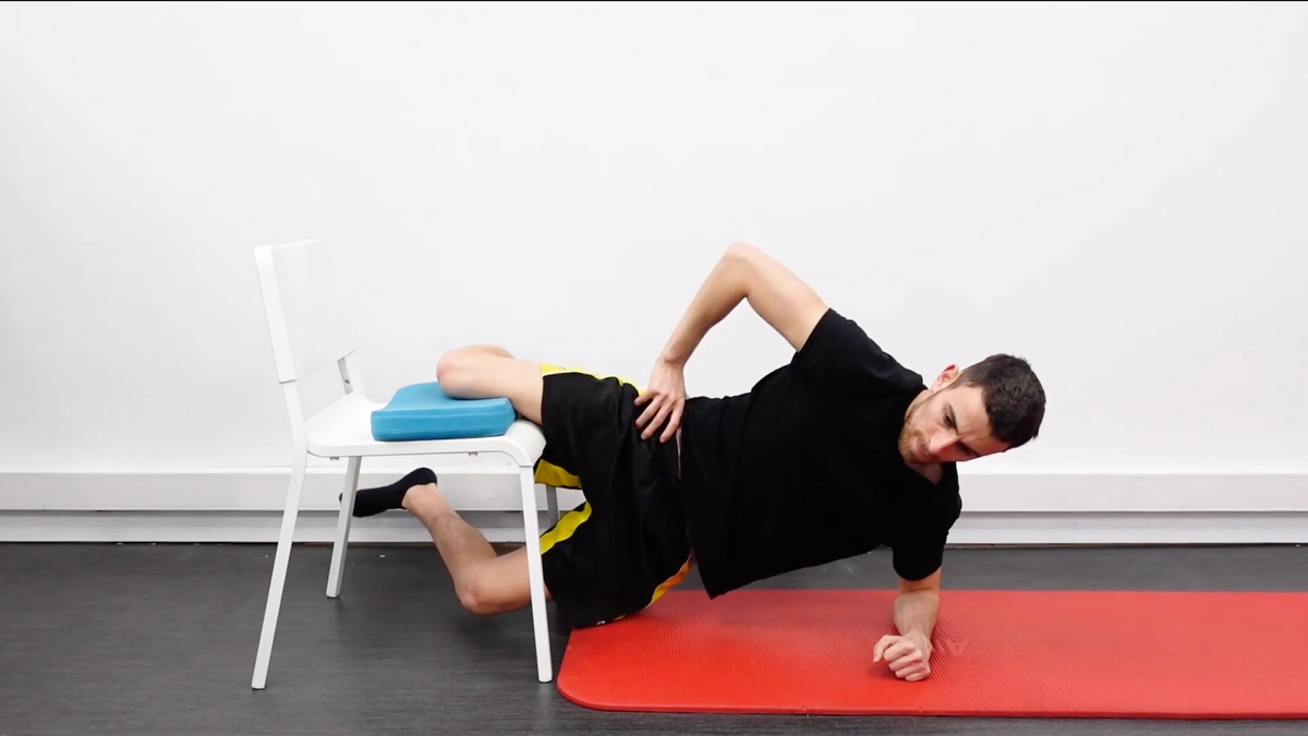 Dynamic Side Plank, With Top Leg on Chair