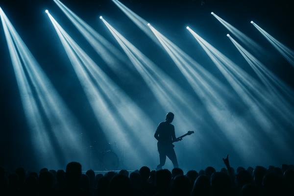 Stage lighting and haze at a modern heavy music show