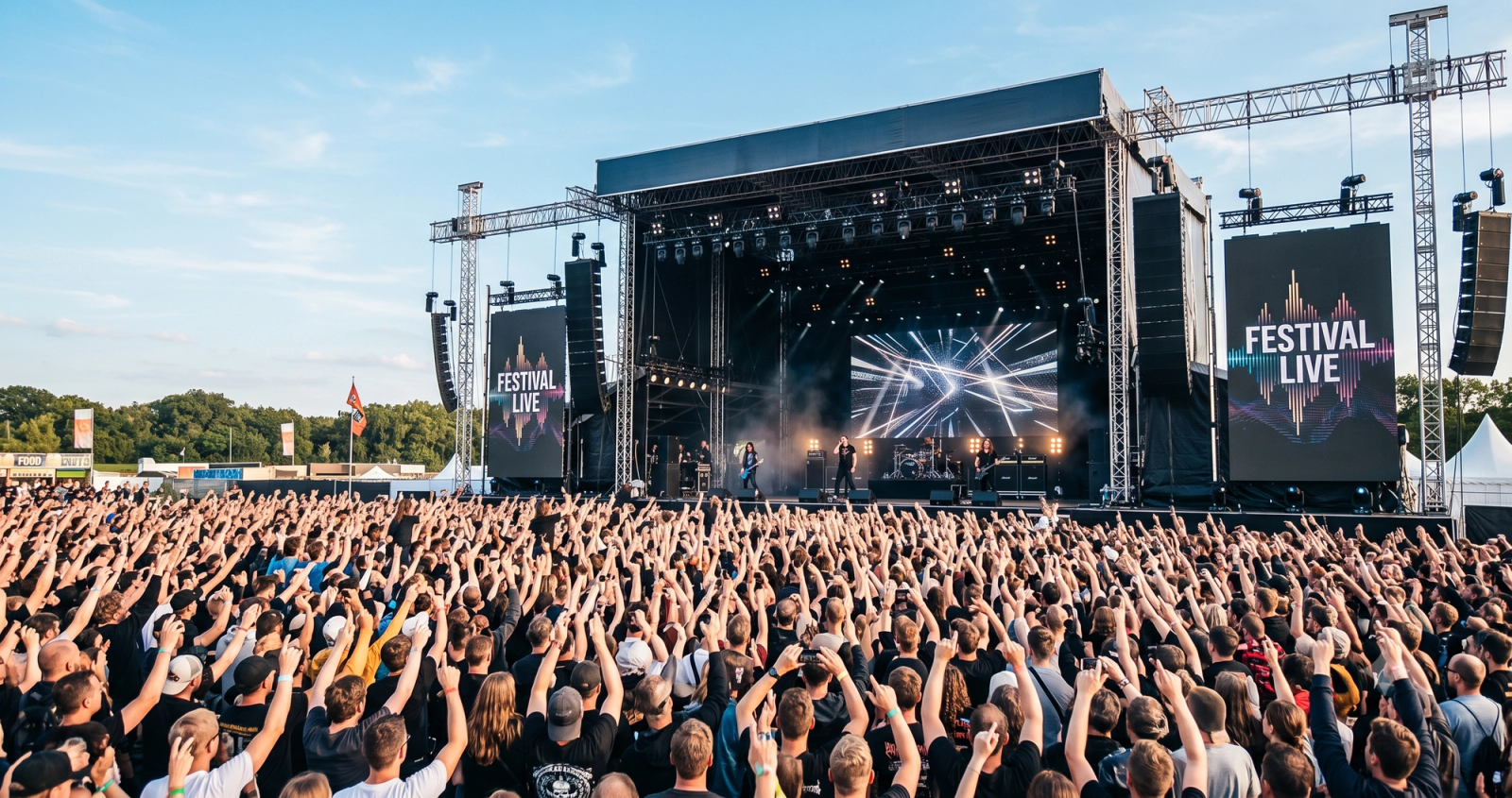 Large daytime crowd in front of an outdoor festival main stage