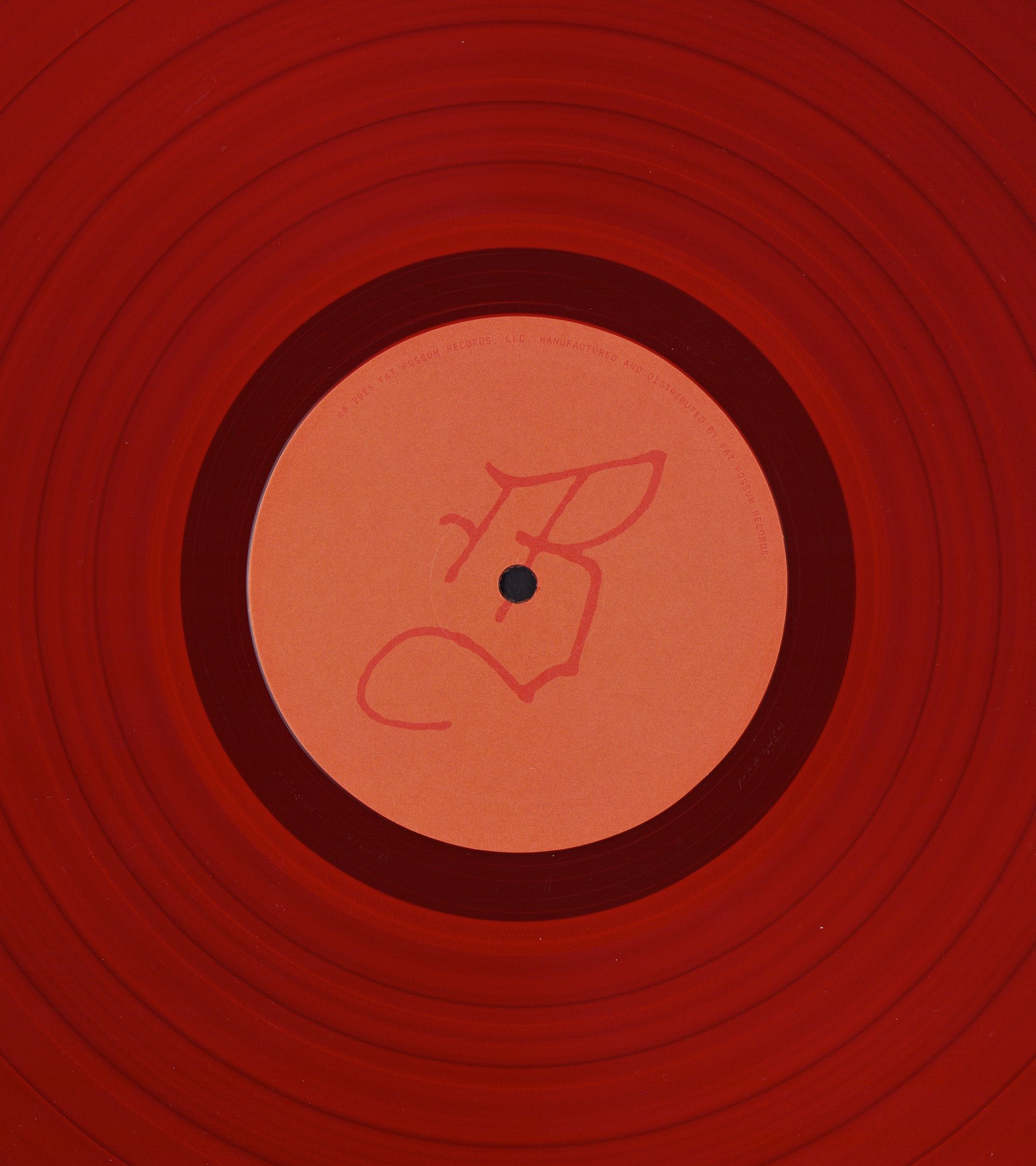 Youth Lagoon 'Rarely Do I Dream' vinyl close-up: red transparent grooves, orange label with handwritten blackletter B
