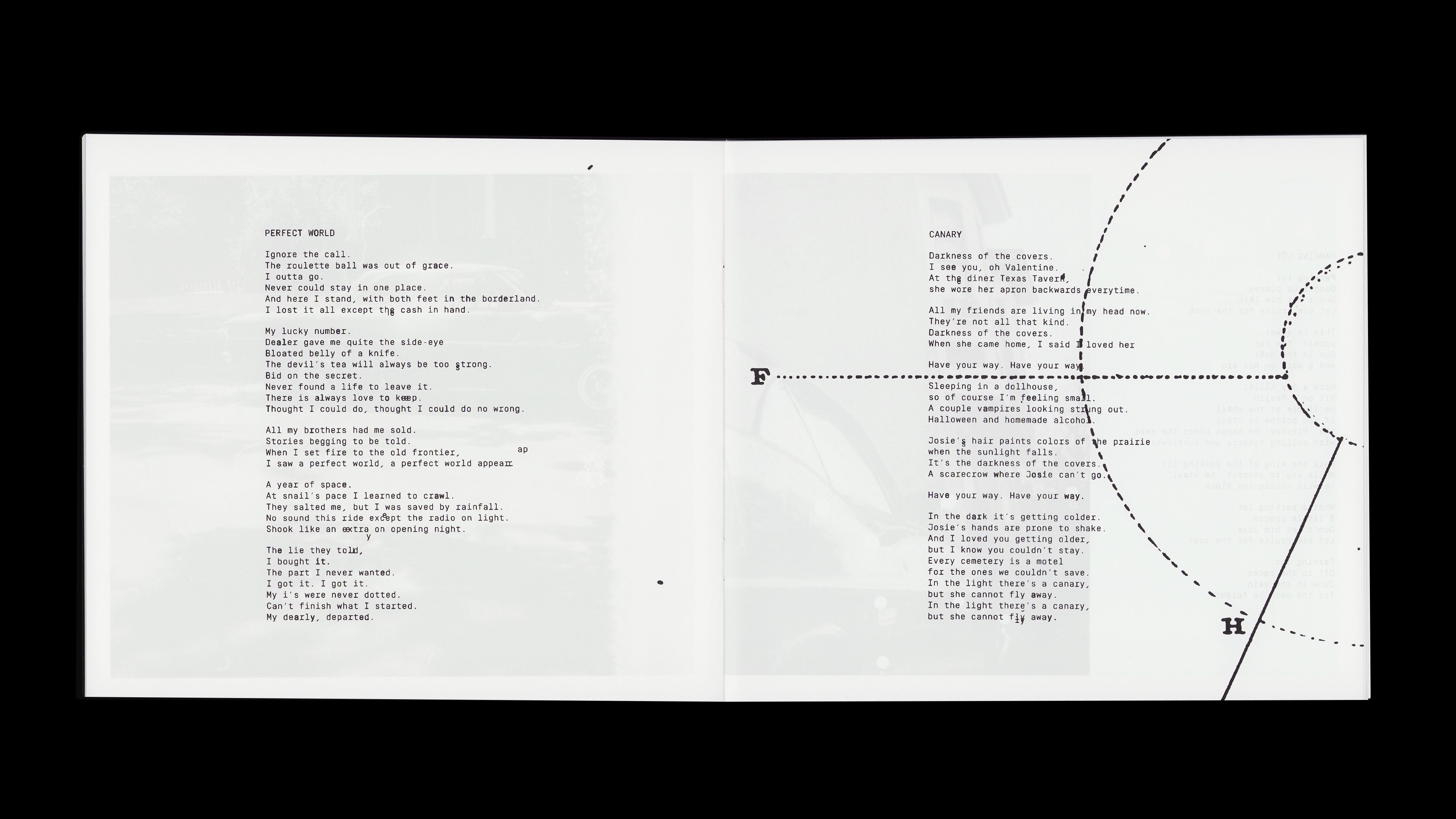 Youth Lagoon RDID booklet: 'Perfect World' and 'Canary' typewritten lyrics with orbital blueprint markers