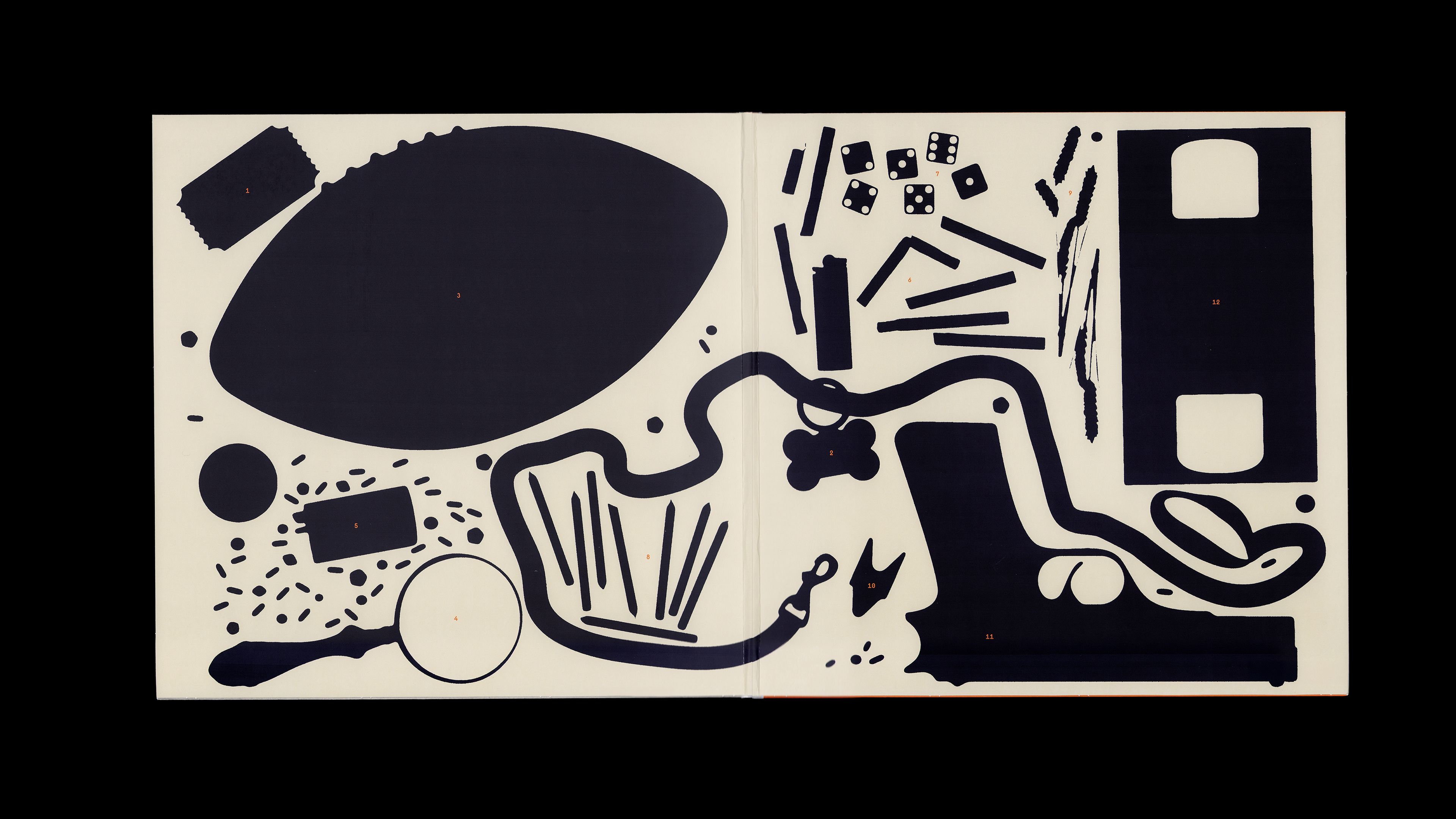Youth Lagoon RDID gatefold interior: numbered B&W object illustrations for trackslist — football, dice, chain, gun, magnifying glass