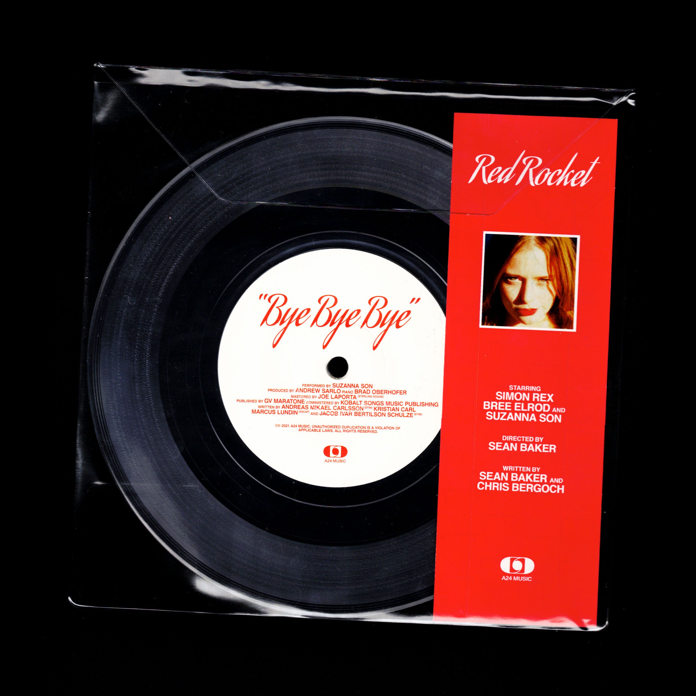 Scanned Red Rocket "Bye Bye Bye" clear 7" in sleeve: Side A with insert showing credits and photo of Suzanna Son