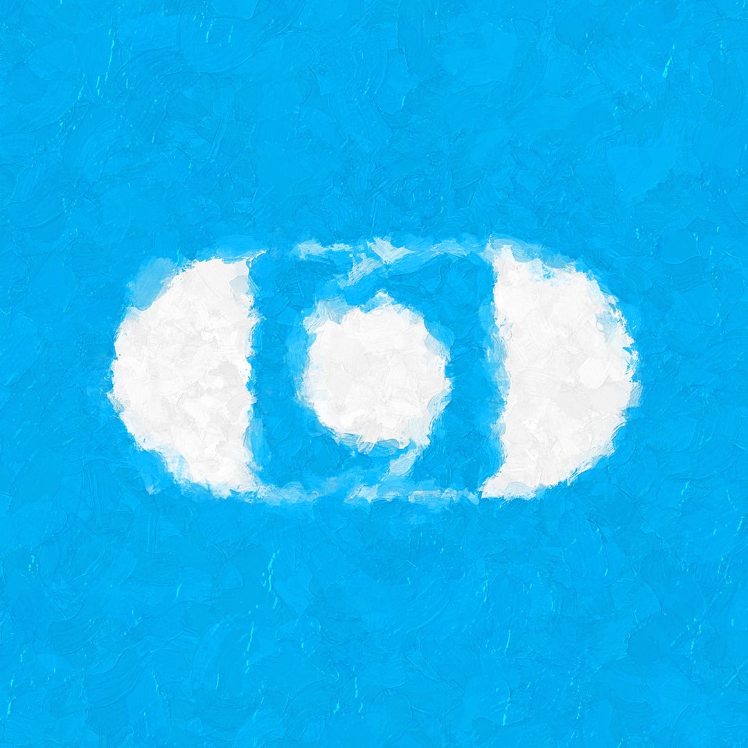 Problemista OST: A24 Music logo, painted in impasto on bright blue textured field