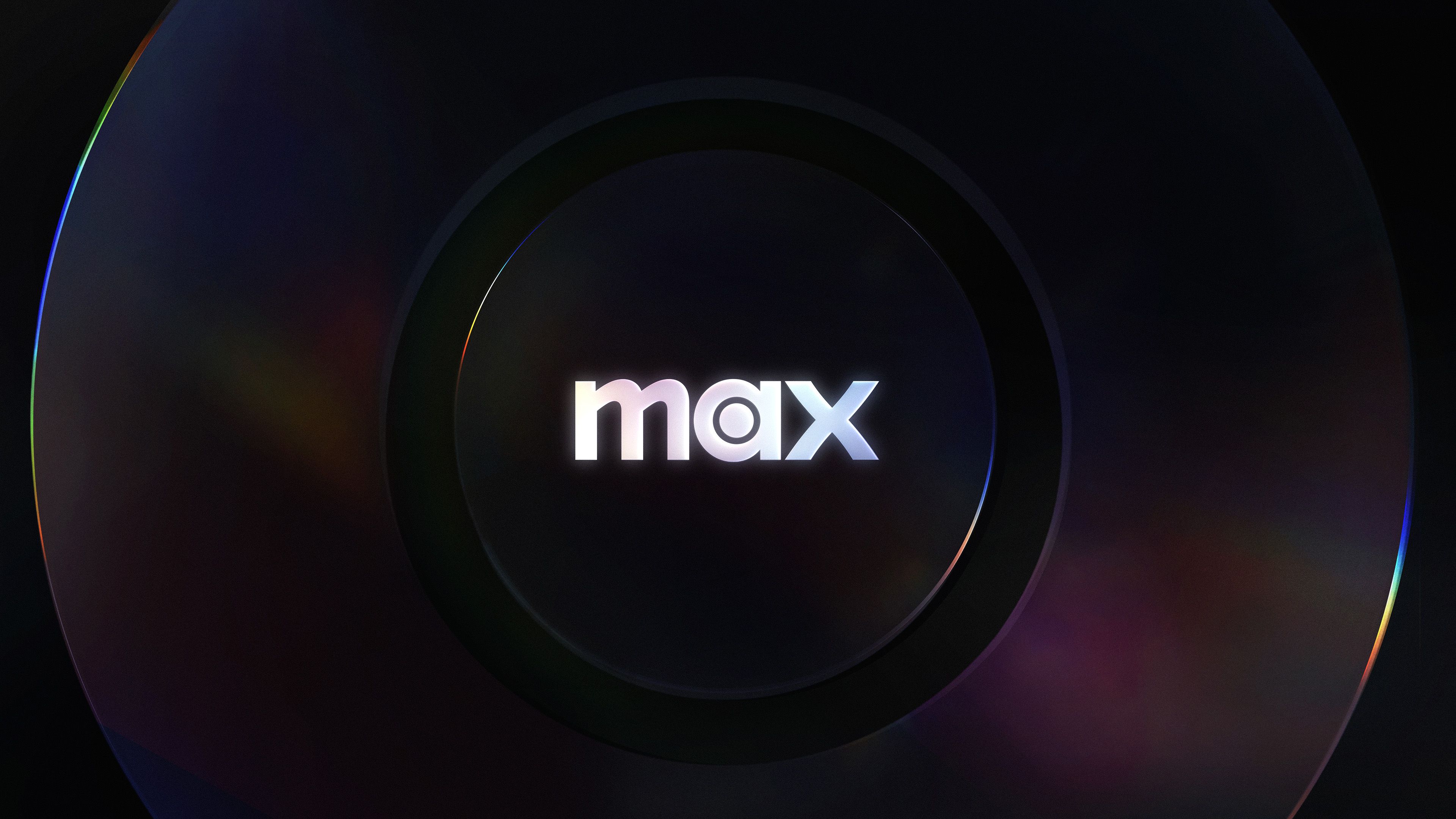 Iridescent glass Max wordmark in nested concentric dark rings on black