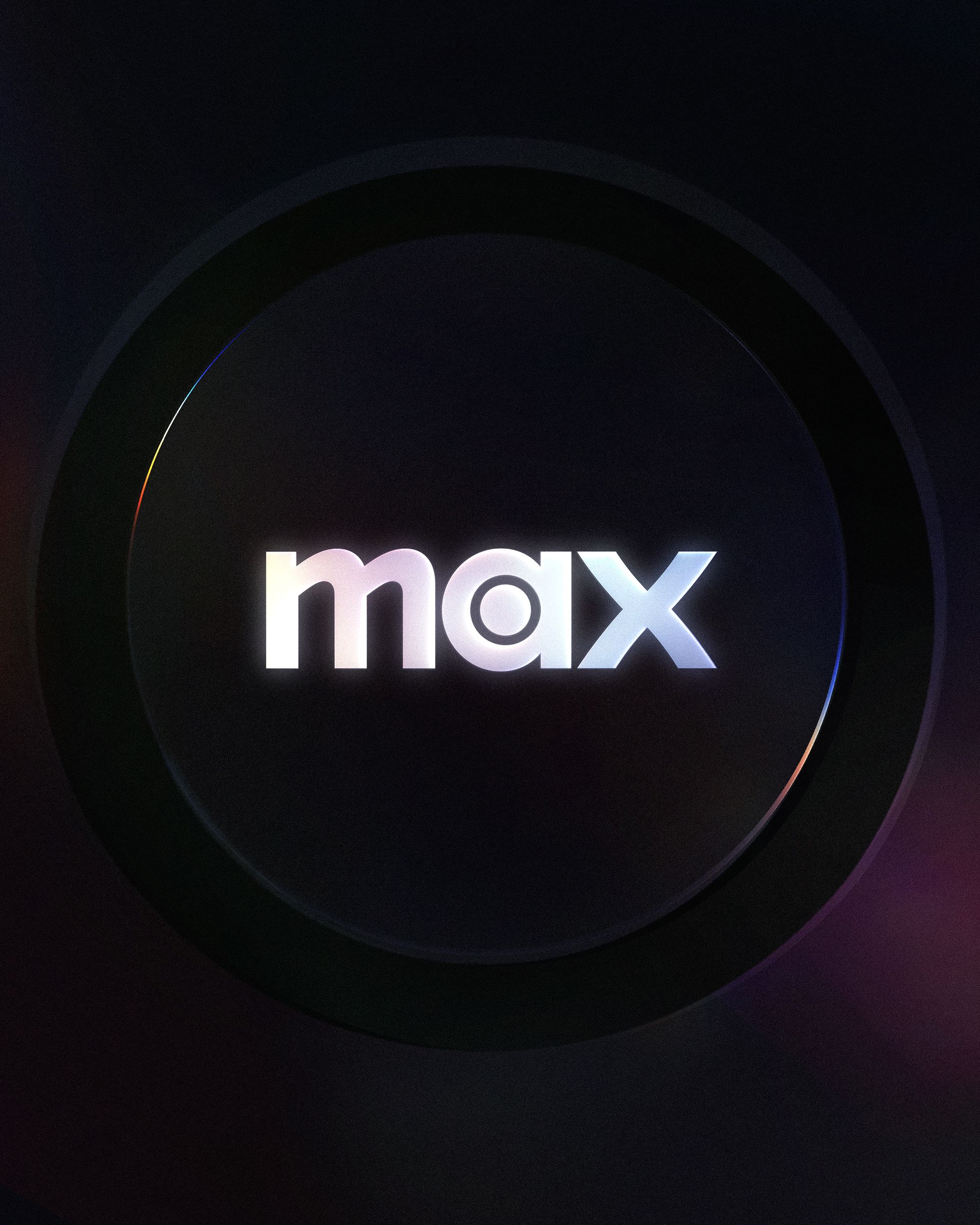Iridescent glass Max wordmark in nested concentric dark rings on black
