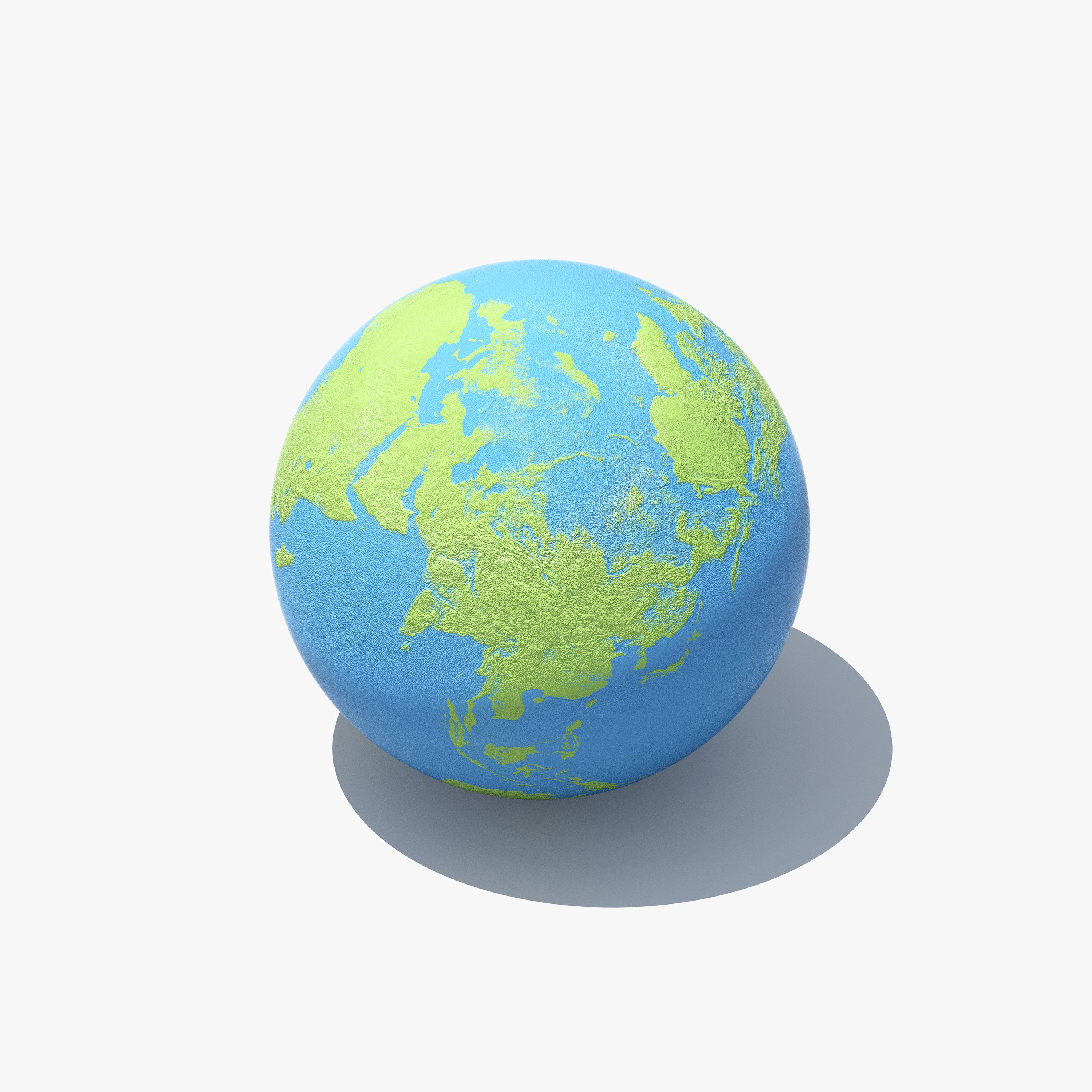 Moss Workspace brand asset; 3D rendered globe in blue and chartreuse on light grey background
