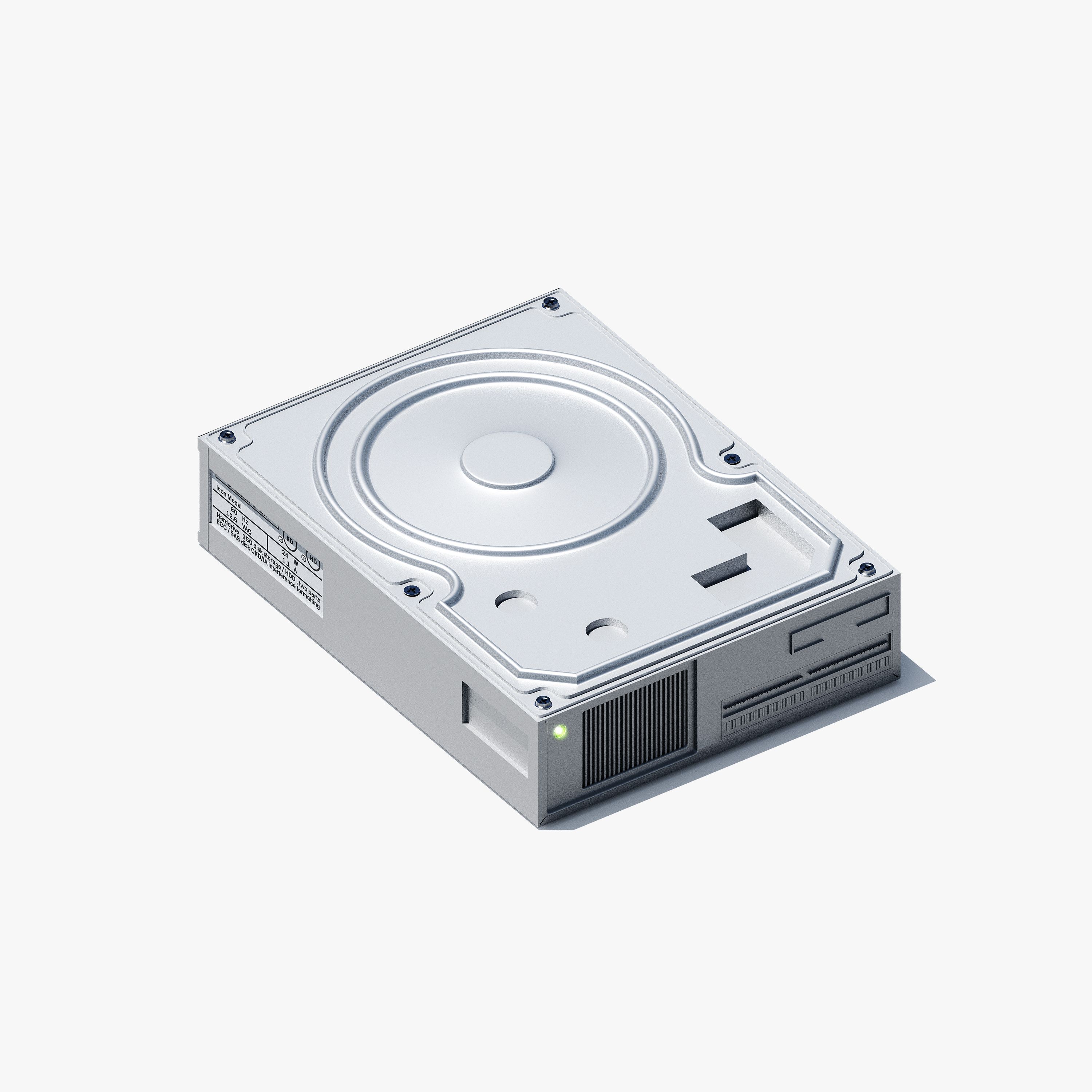 Moss Workspace brand asset; 3D rendered hard drive on light grey background