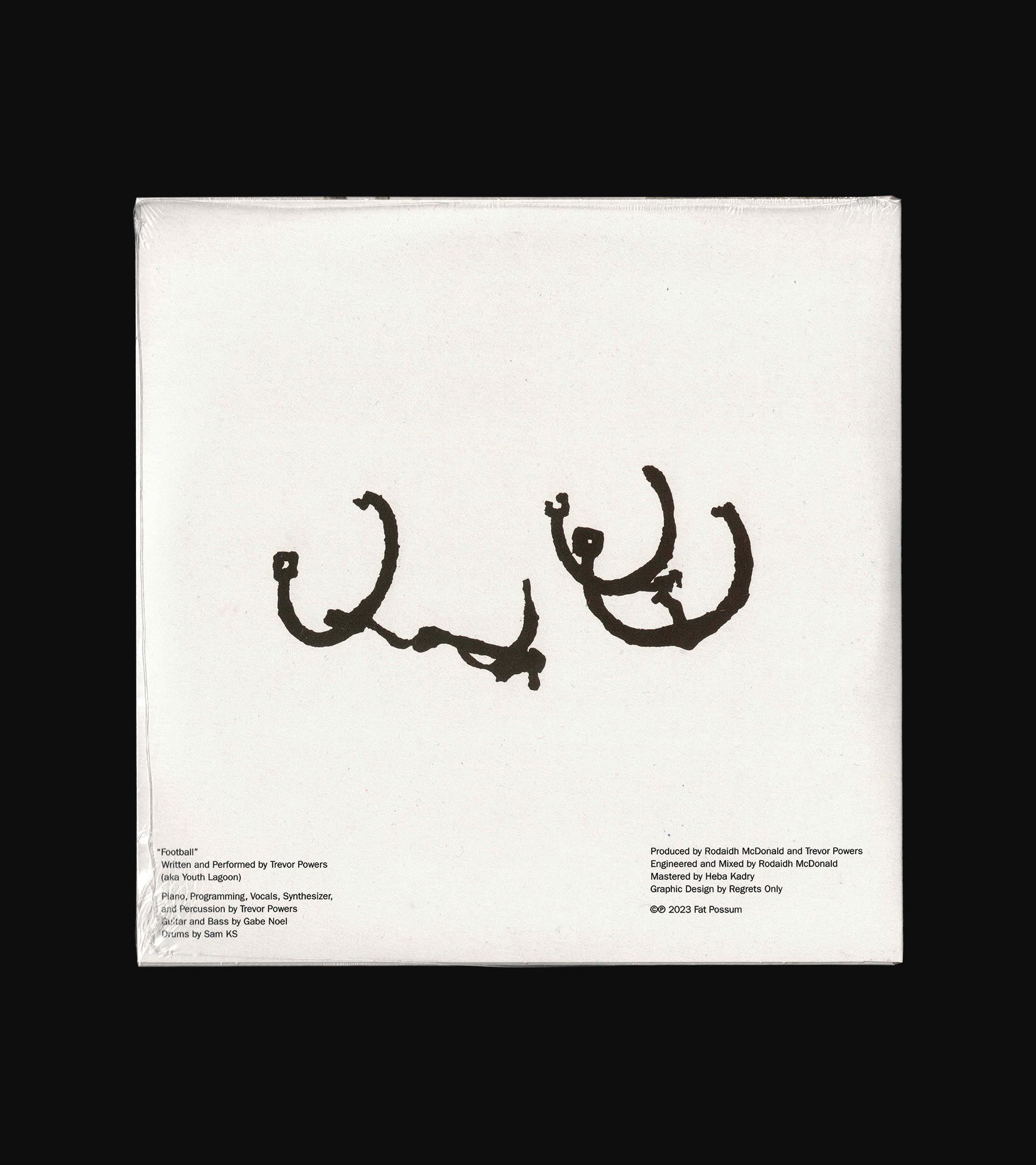 Youth Lagoon 'Football' 7" rear sleeve: brushstroke logo on white, credits 'Graphic Design by Regrets Only'