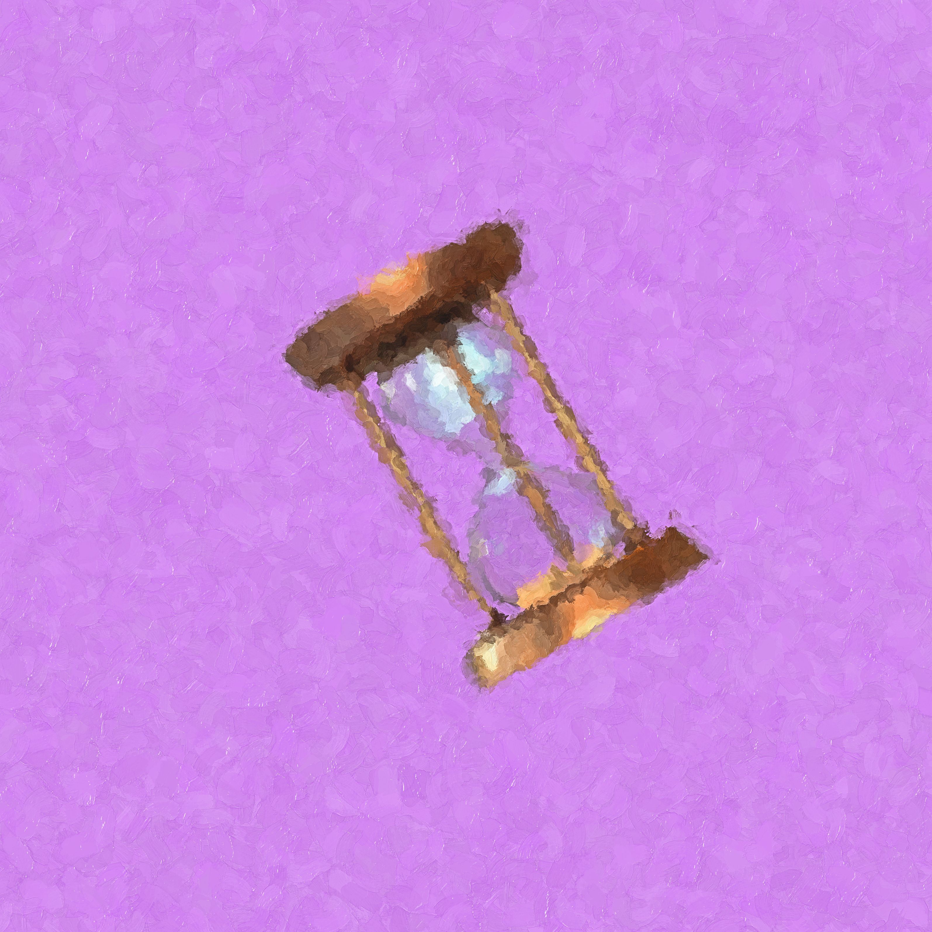 Problemista OST: full hourglass tilted on lavender, impressionist impasto oil-paint texture