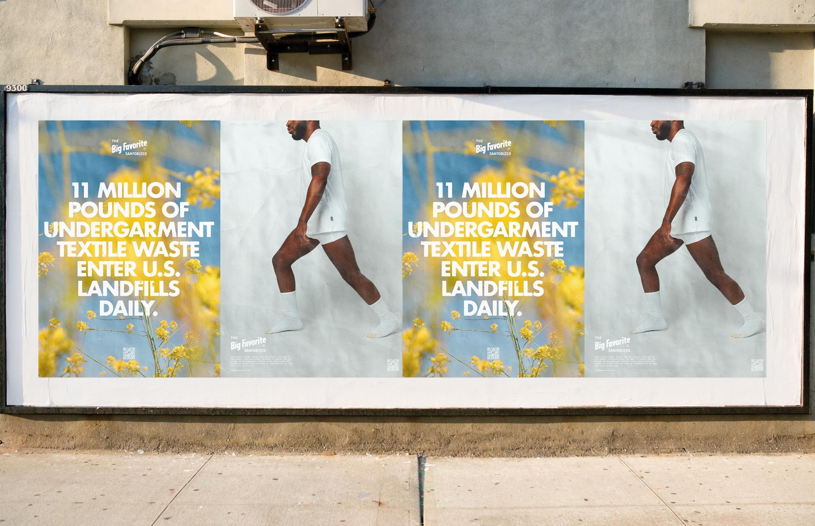 Out of home billboard: repeated diptych with product photo and headline about undergarment waste in the U.S.