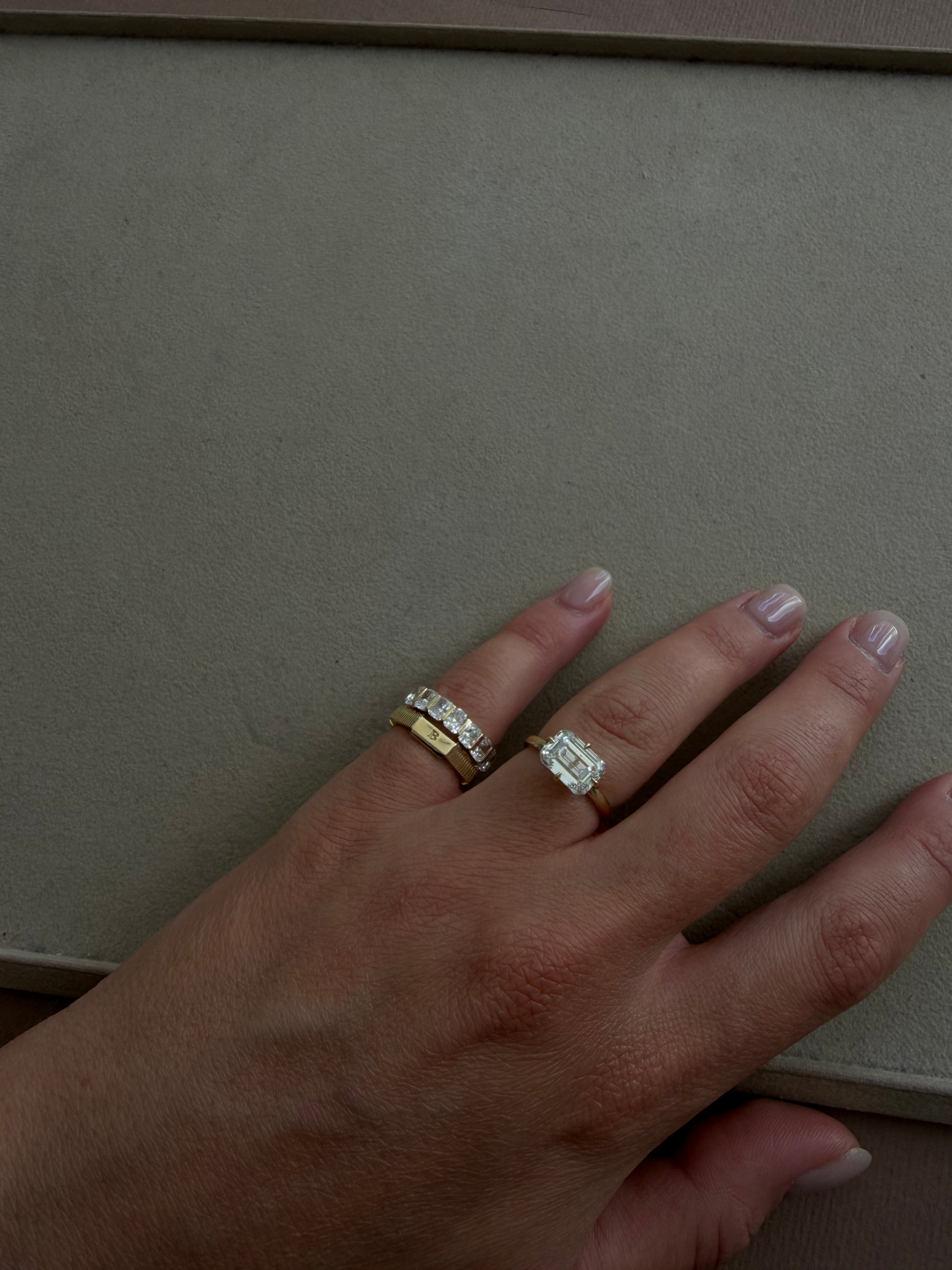 East-West Emerald Plus Ring