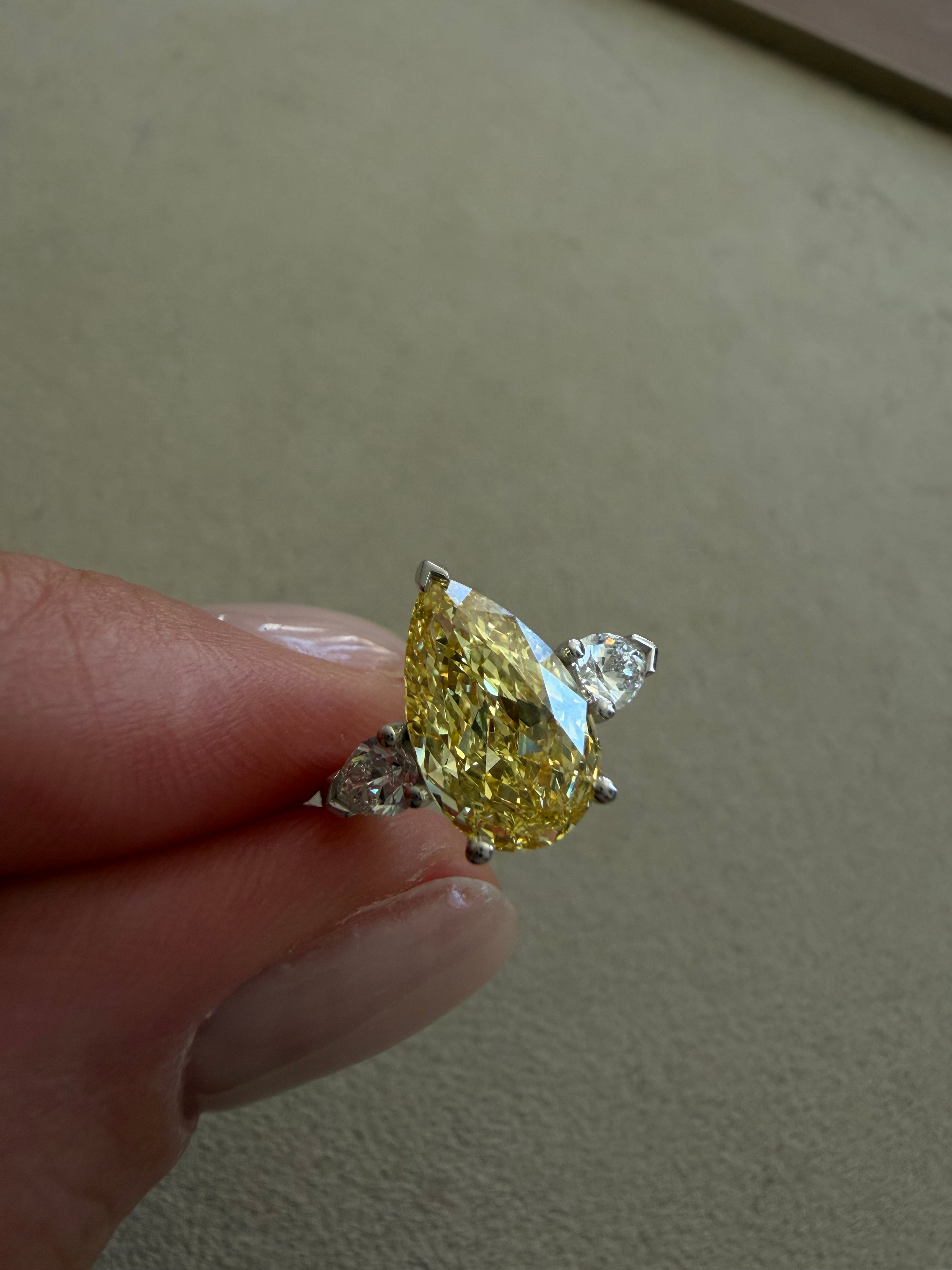 Yellow Pear Three-Stone Ring