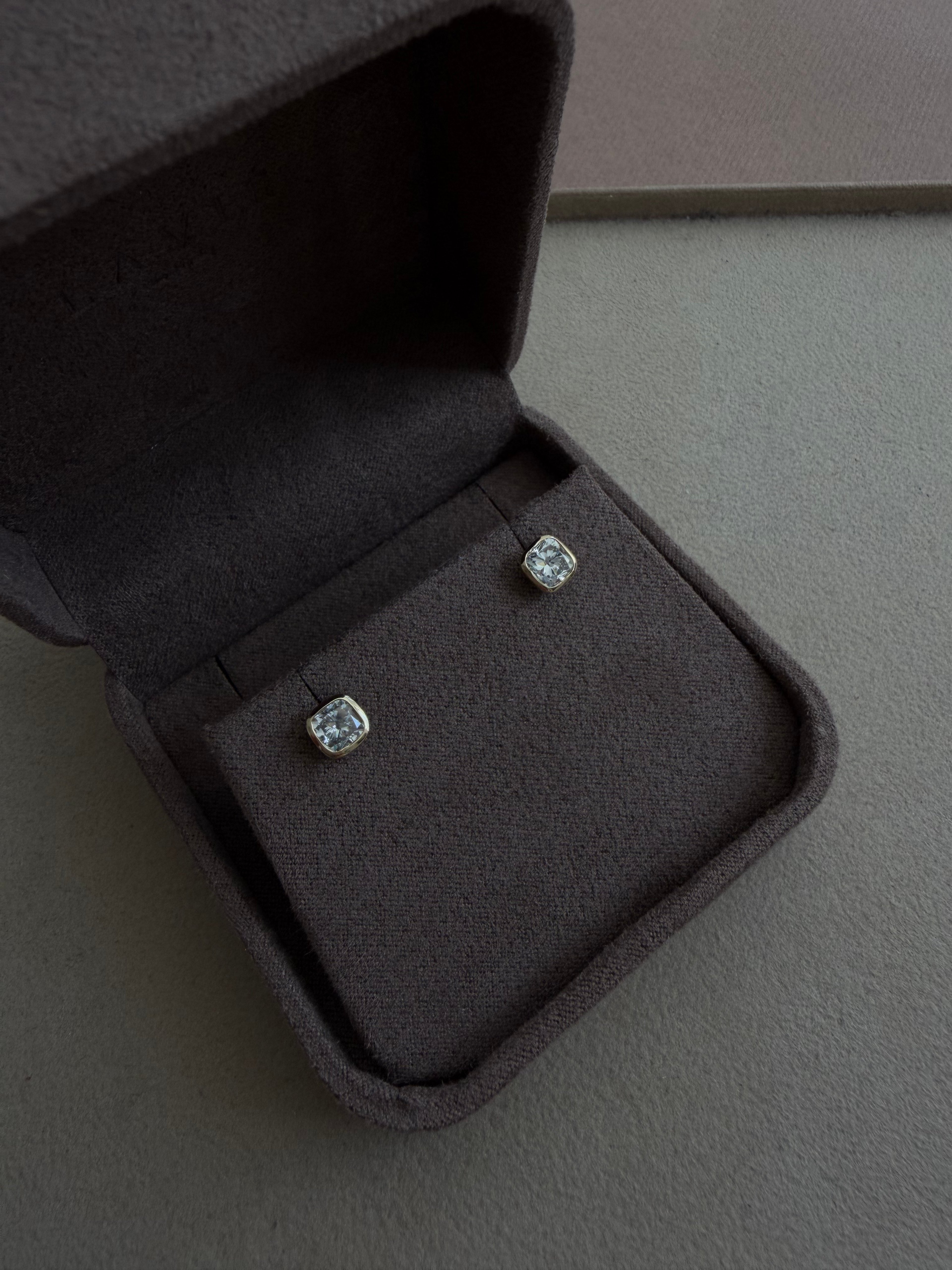 Cushion Bezel Stud Earrings
