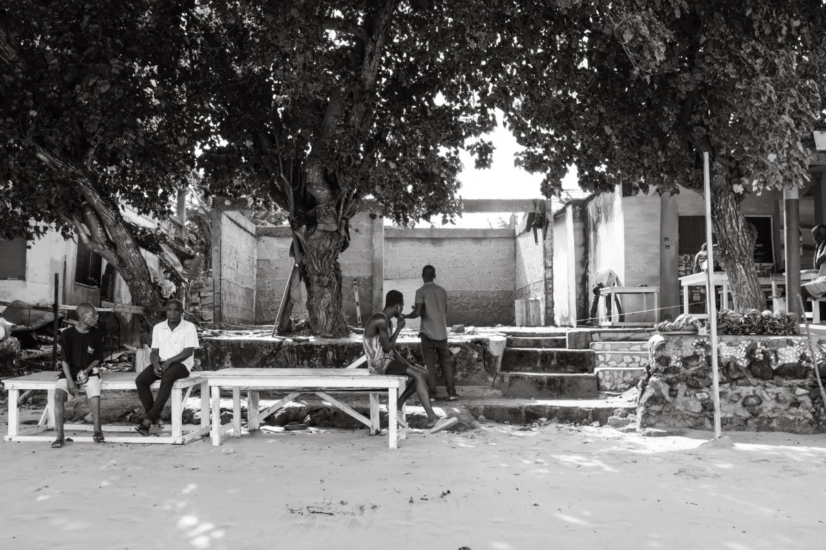 A group of people hanging out underneath a tree