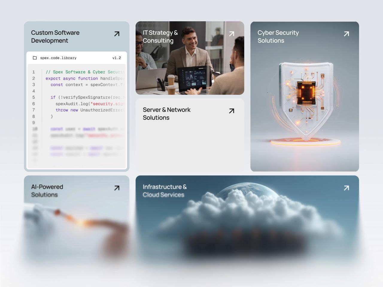 Spex Software · Hizmetler Bento Kartları