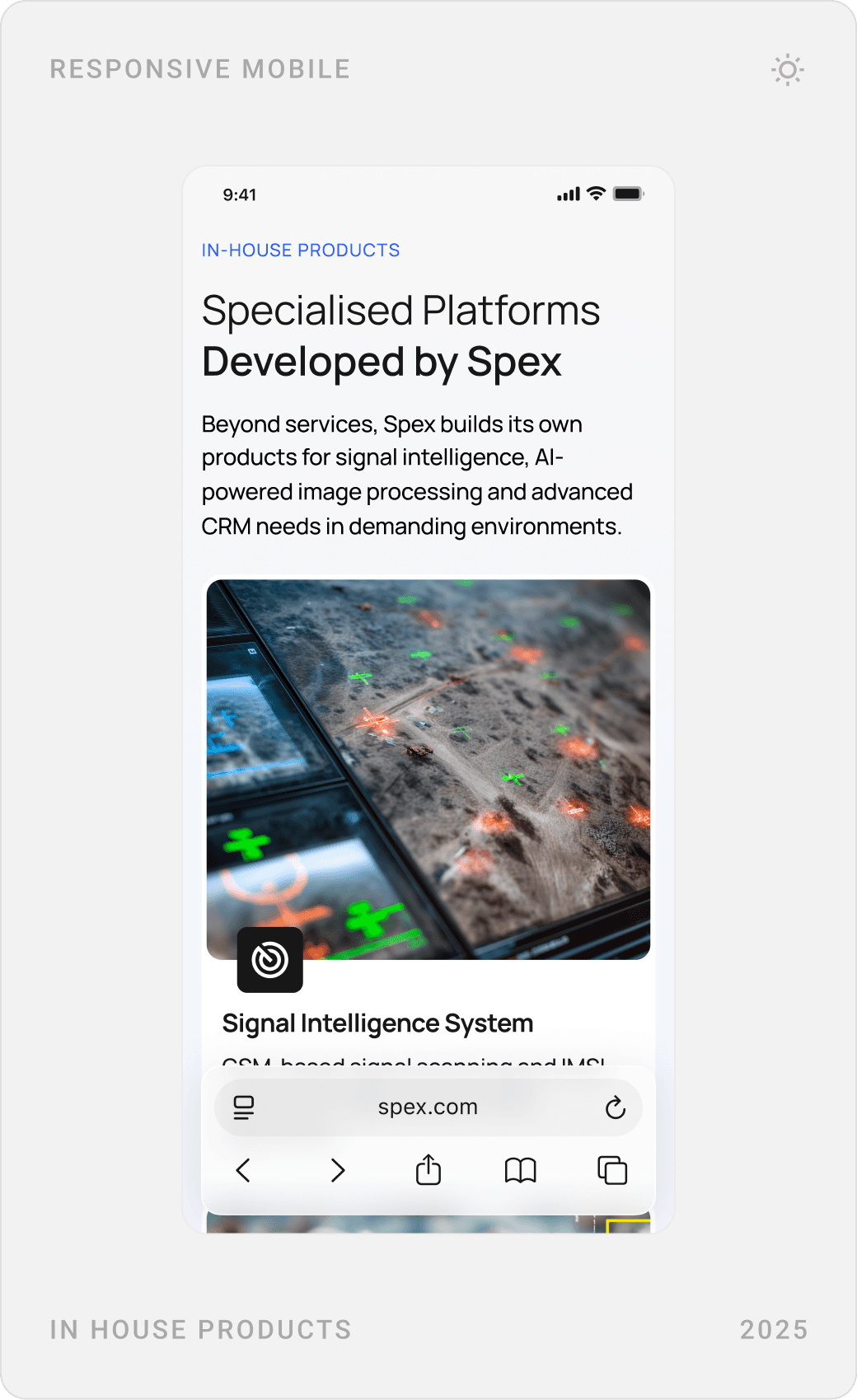 Mobile core services cards with code and cloud visuals, and an in-house products section