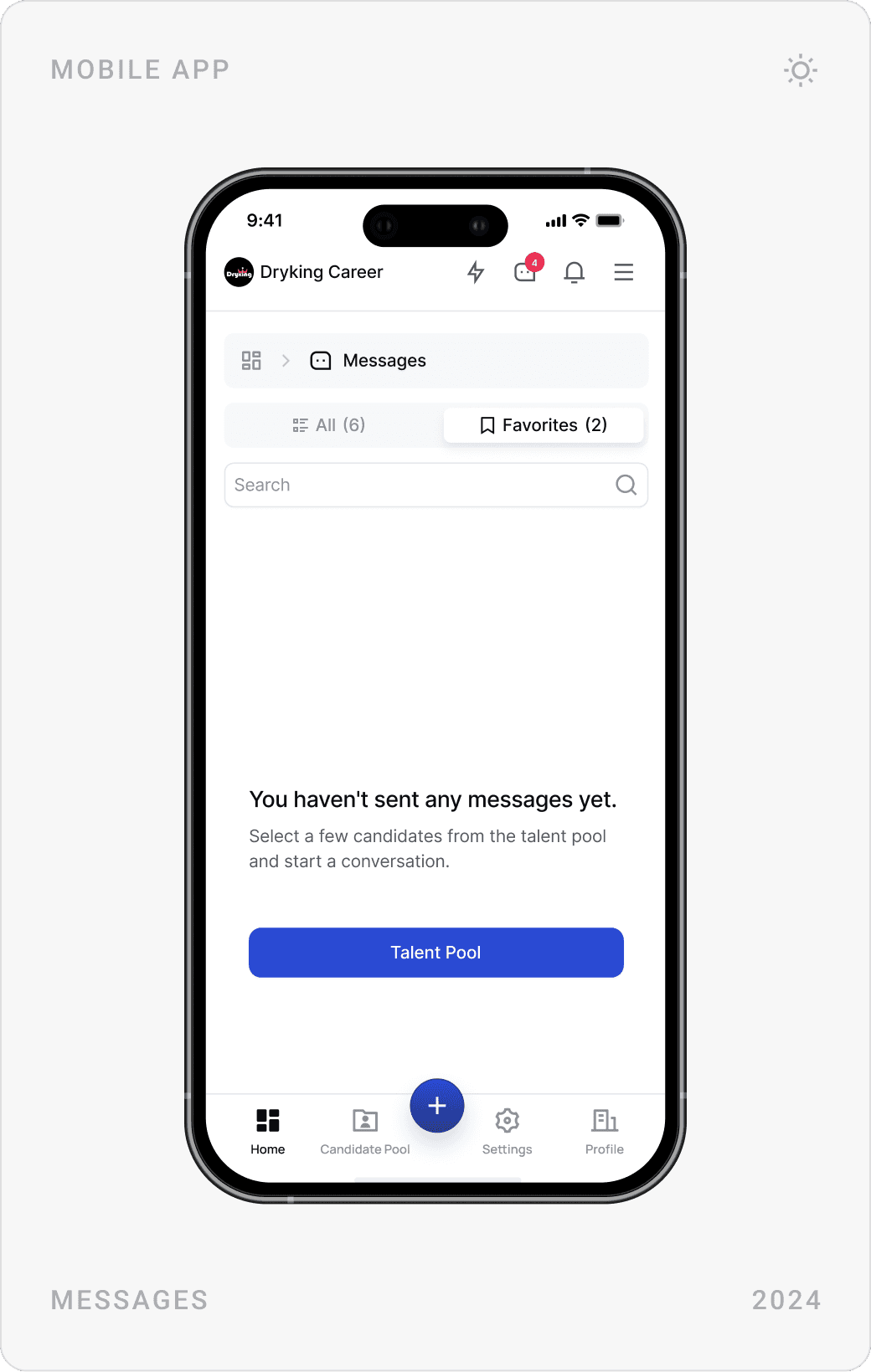 Mobile empty message state, Company Information settings form, and Contact Information with social media fields