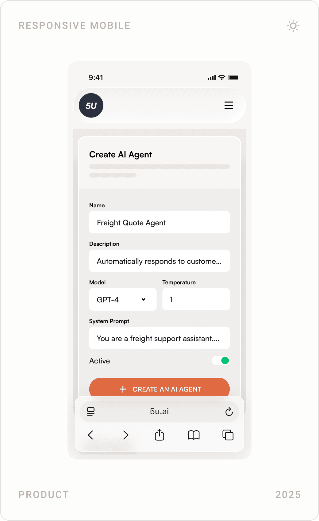 Mobile product screens: use-case result card, insight loop and AI agent builder