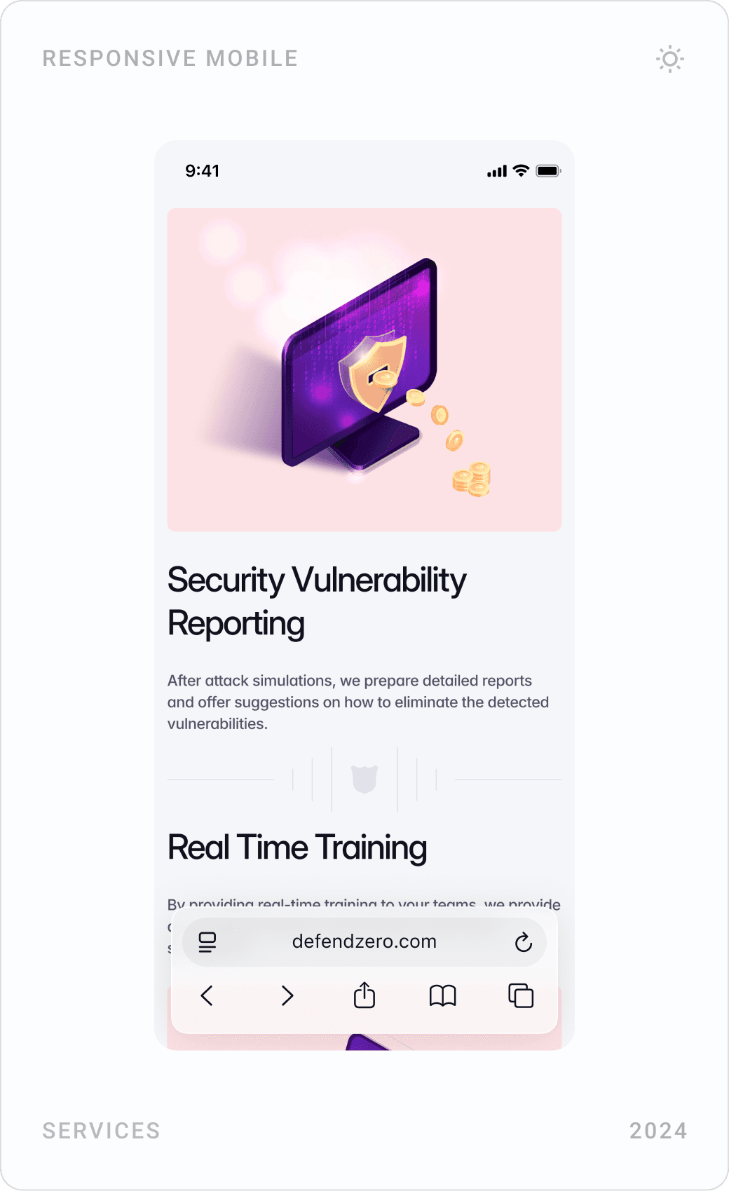 Red Team mobile pages: hero, attack simulations and social engineering tactics, vulnerability reporting and real-time training