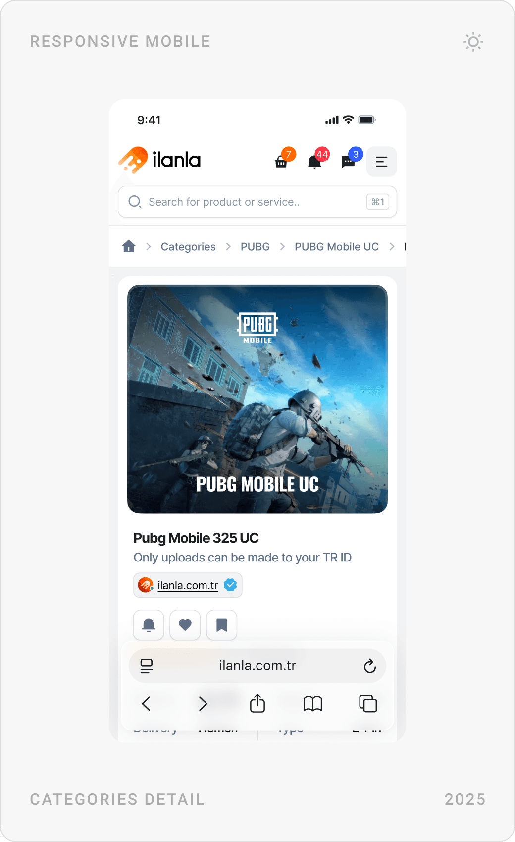 Mobile PUBG Mobile UC product page, product details with 28.80 TL price and buy button, and the reviews tab