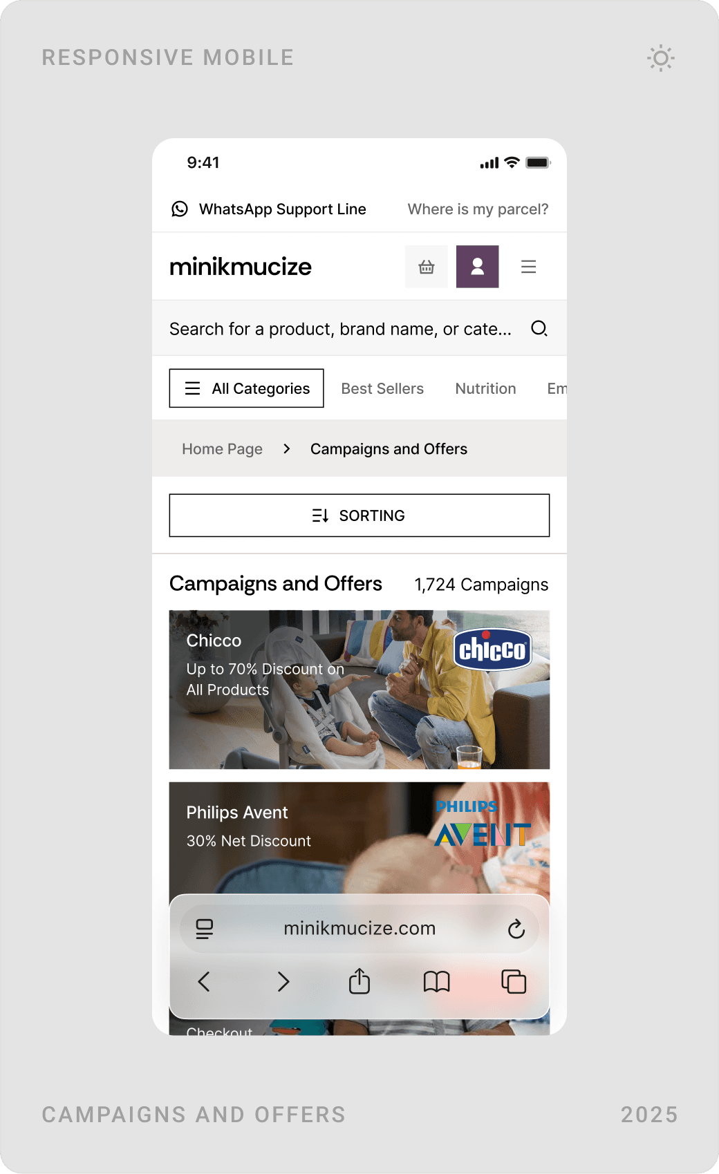 Mobile campaigns and offers page, “Our Story” about page, and a two-product comparison screen