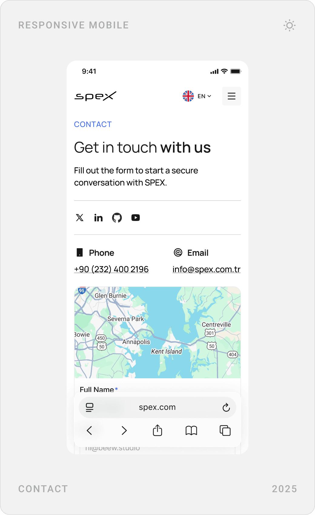 Mobile FAQ, “Get in touch with us” contact page with phone, email and map, and a “Building Trusted Technologies” section