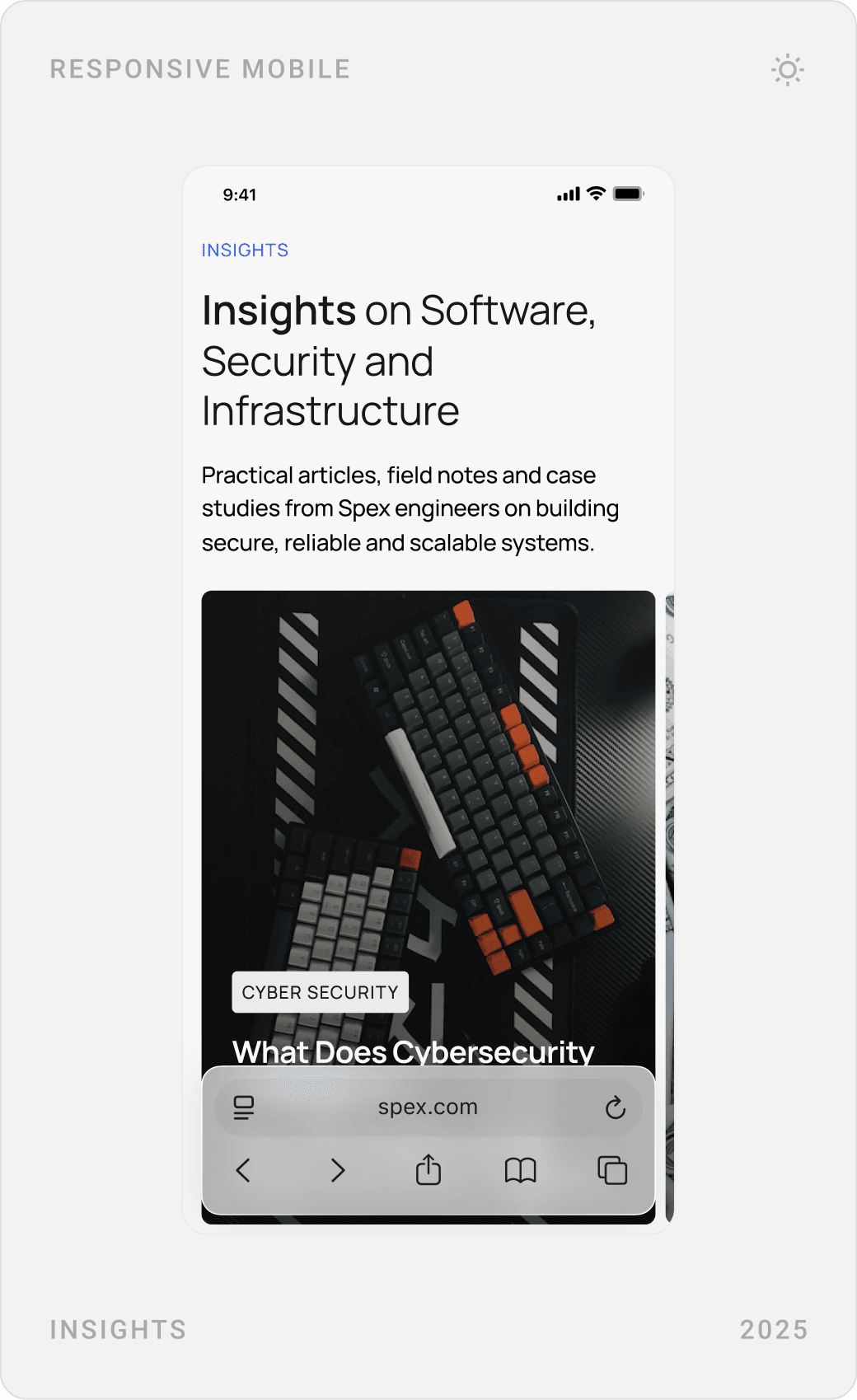 Mobile dark sections: trusted partners, client stories with a quote, and insights on software, security and infrastructure