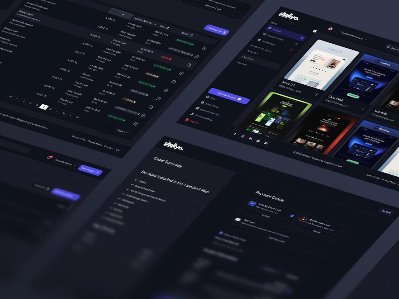 Siteliyo · Site Oluşturucu Açık Tema Dashboard Sayfaları