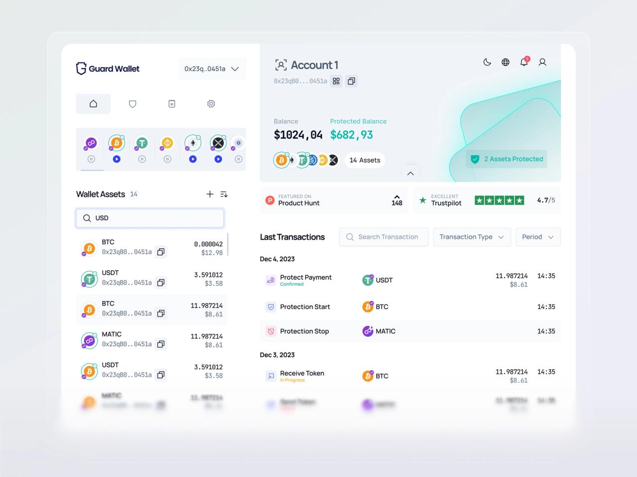 Guard Wallet · Kripto Cüzdan Dashboard Tasarımı