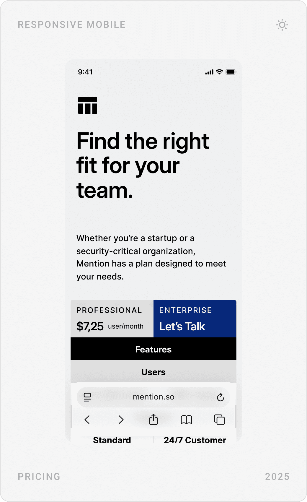 Mobile plan comparison table, and a closing “Take control of your internal communications.” call to action with footer