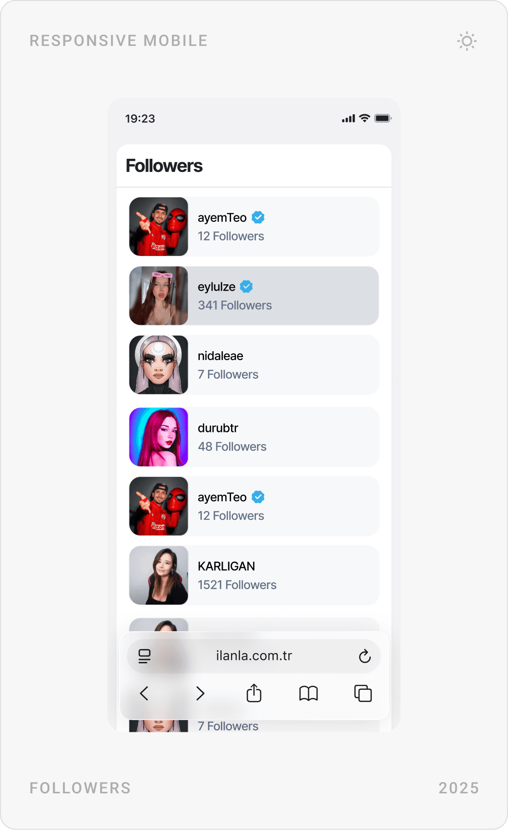 Mobile seller store with rating and badges, Followers list, and Badges screen: Successful Seller, Featured Listing, Automatic Delivery, Identity Verified