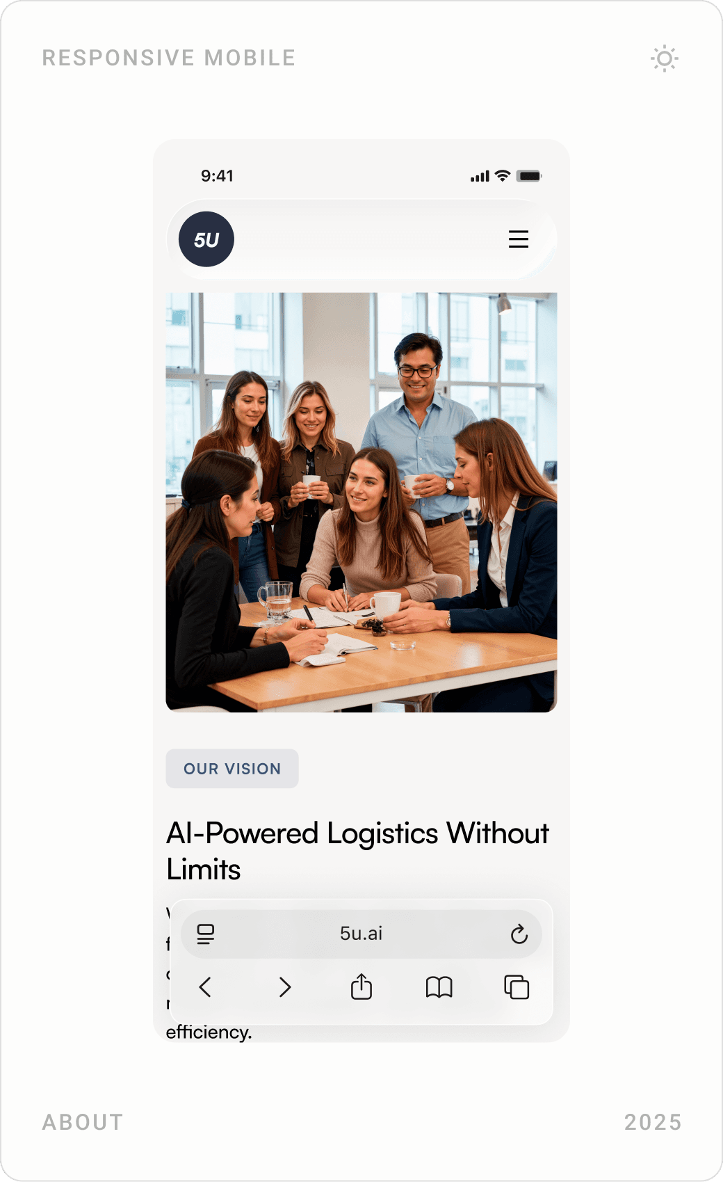 Mobile about page: mission, numbers and team