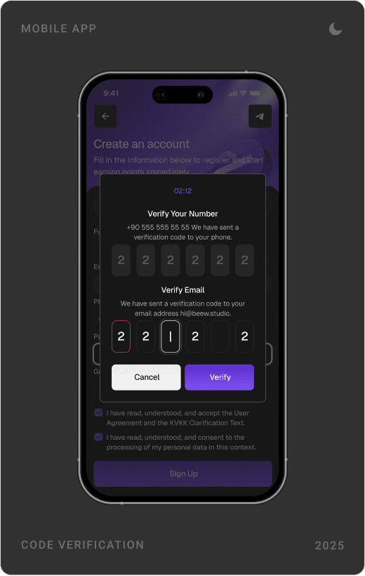 Password reset with code entry, email code verification and the dark home screen with a 10,821 Gig Point balance