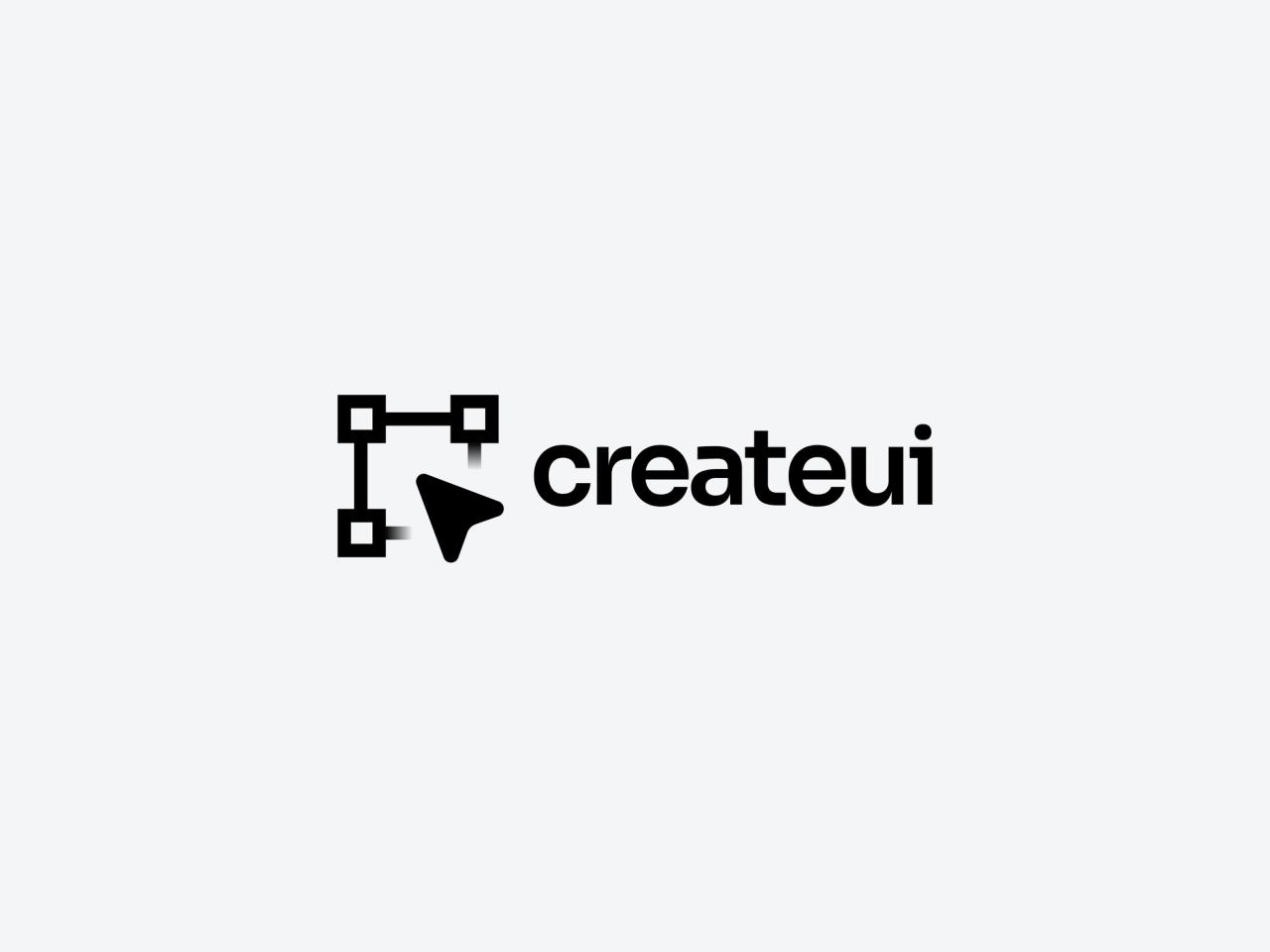 Create UI logo, a selection frame with a cursor next to the createui wordmark, on light and dark indigo backgrounds