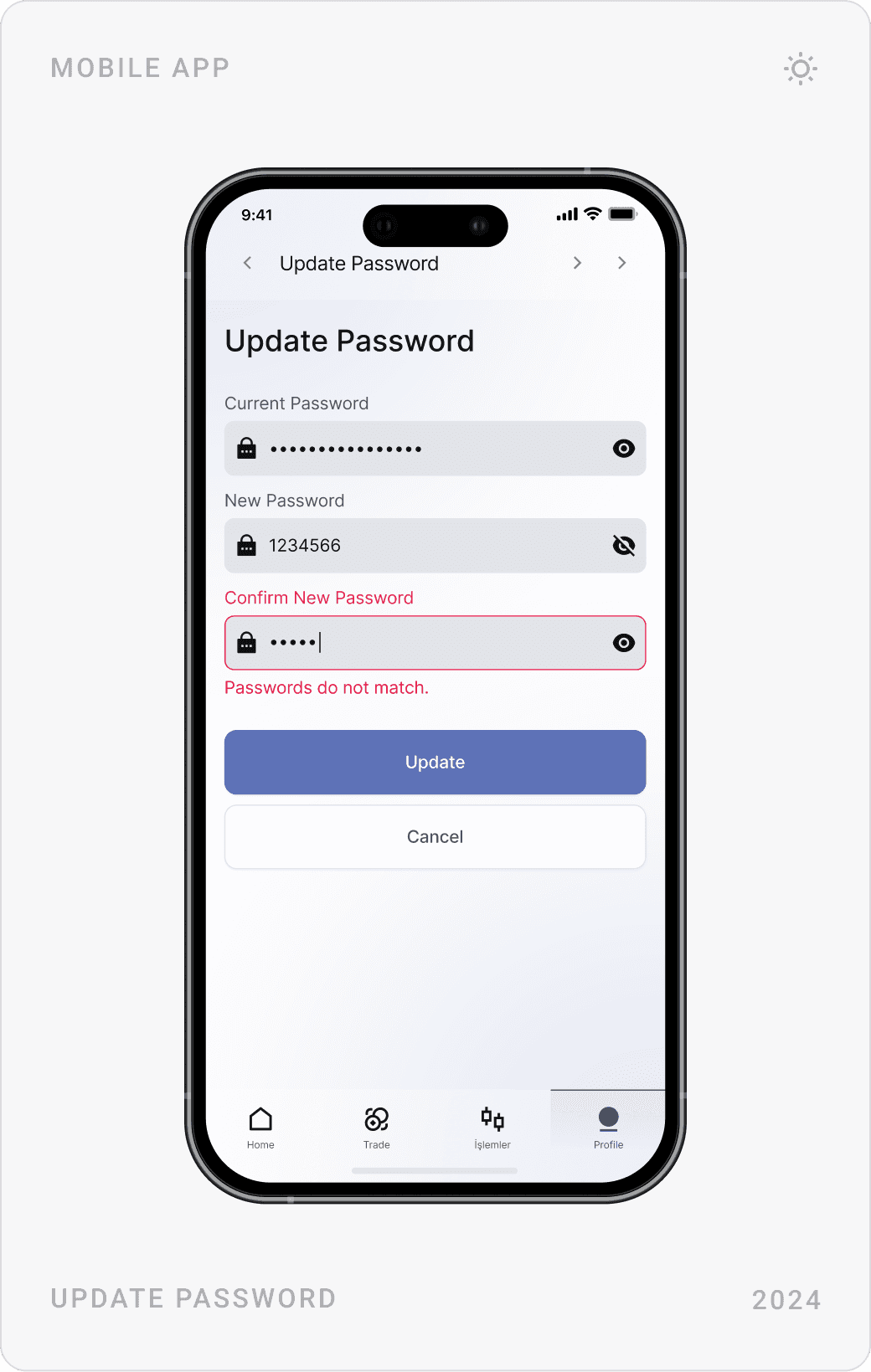 Light edit profile with membership information, update password form, and authentication with ID card, passport or driving licence