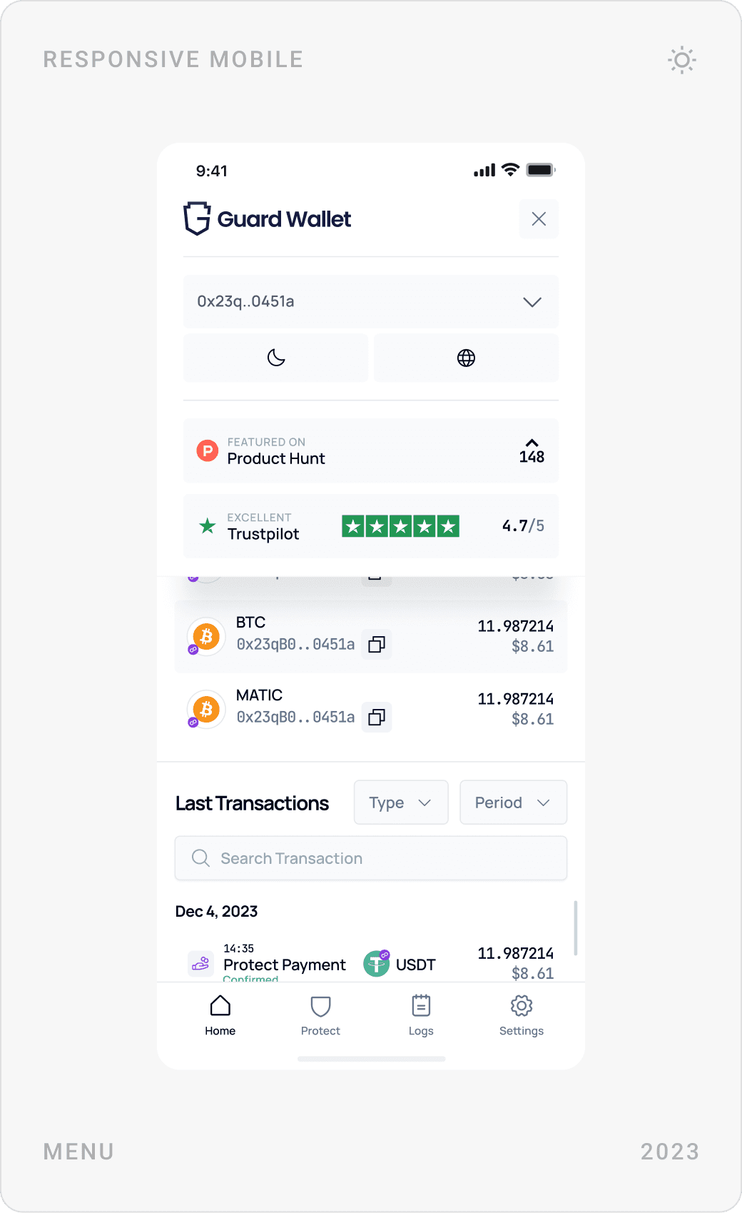 Responsive mobile dashboard menu, notification settings, and Delete Account screen