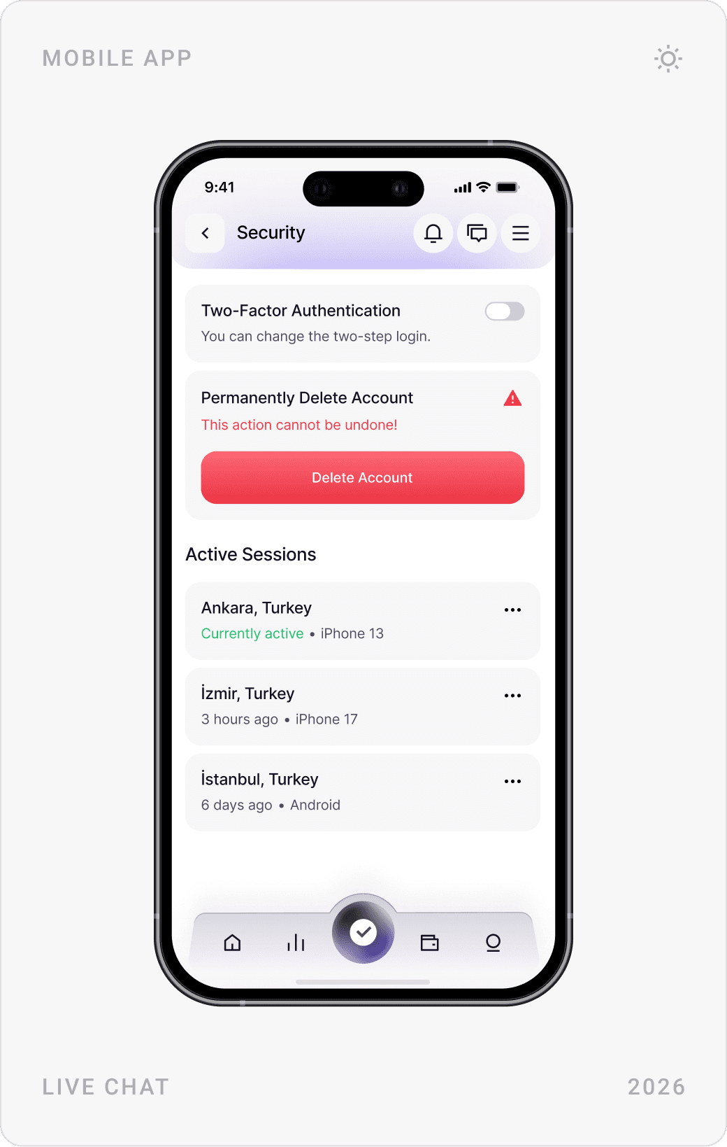 Withdraw Balance screen with Papara, transfer and USDC options and store vouchers, support requests by status, and security settings