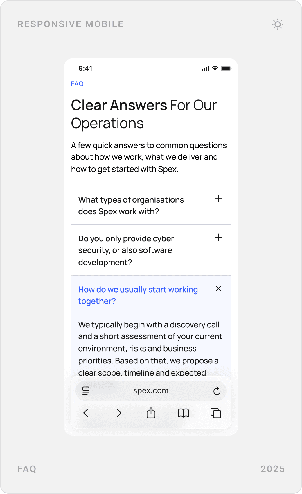 Mobile FAQ, “Get in touch with us” contact page with phone, email and map, and a “Building Trusted Technologies” section