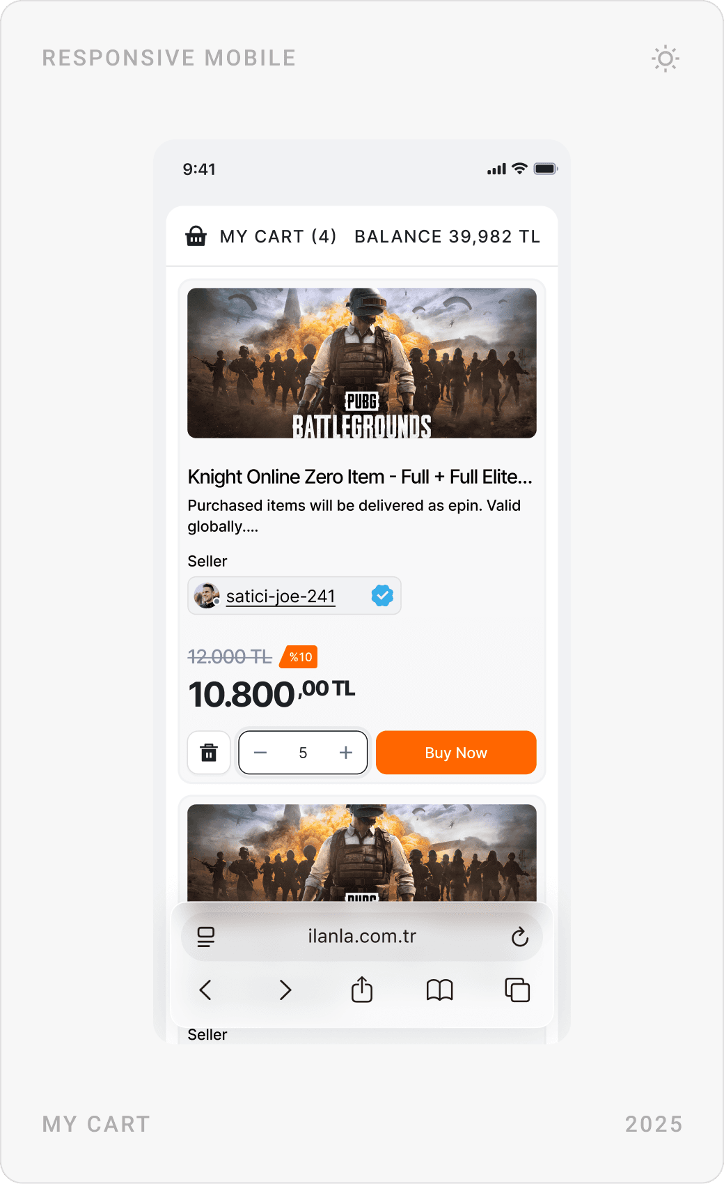 Mobile Add Advertisement steps with category selection, basket summary with discount and VAT, and My Cart with balance and items
