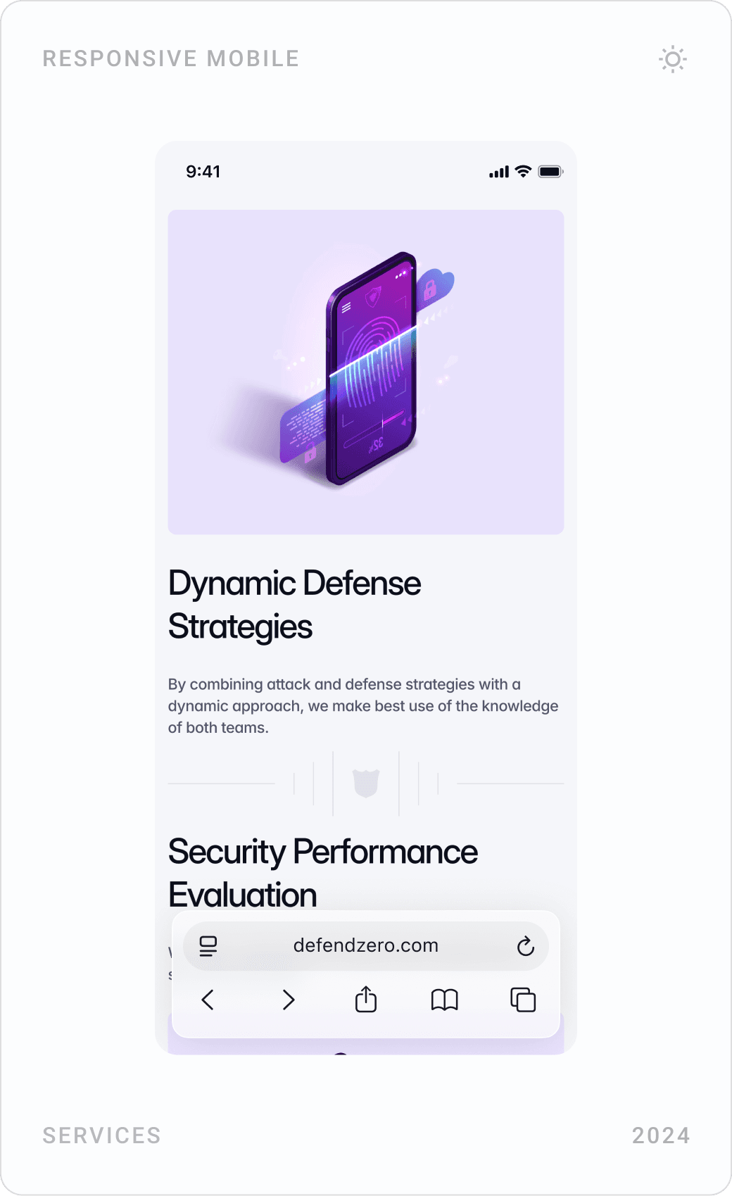 Purple Team mobile pages: hero, comprehensive security analysis and attack-defense tests, dynamic defense strategies