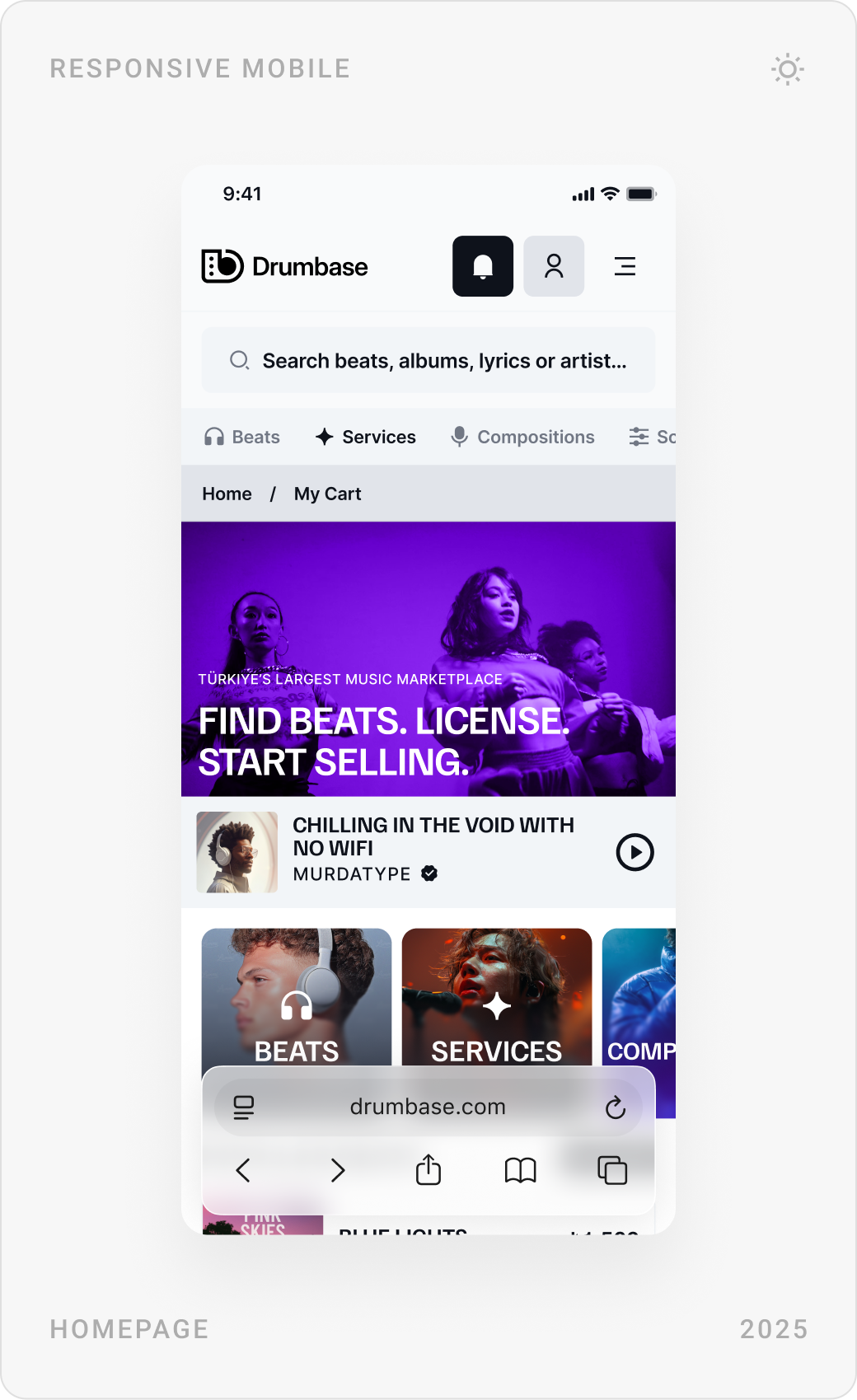 Mobile drawer menu with wallet balance and account links, the mobile homepage, and the notifications list with an offer to accept or reject